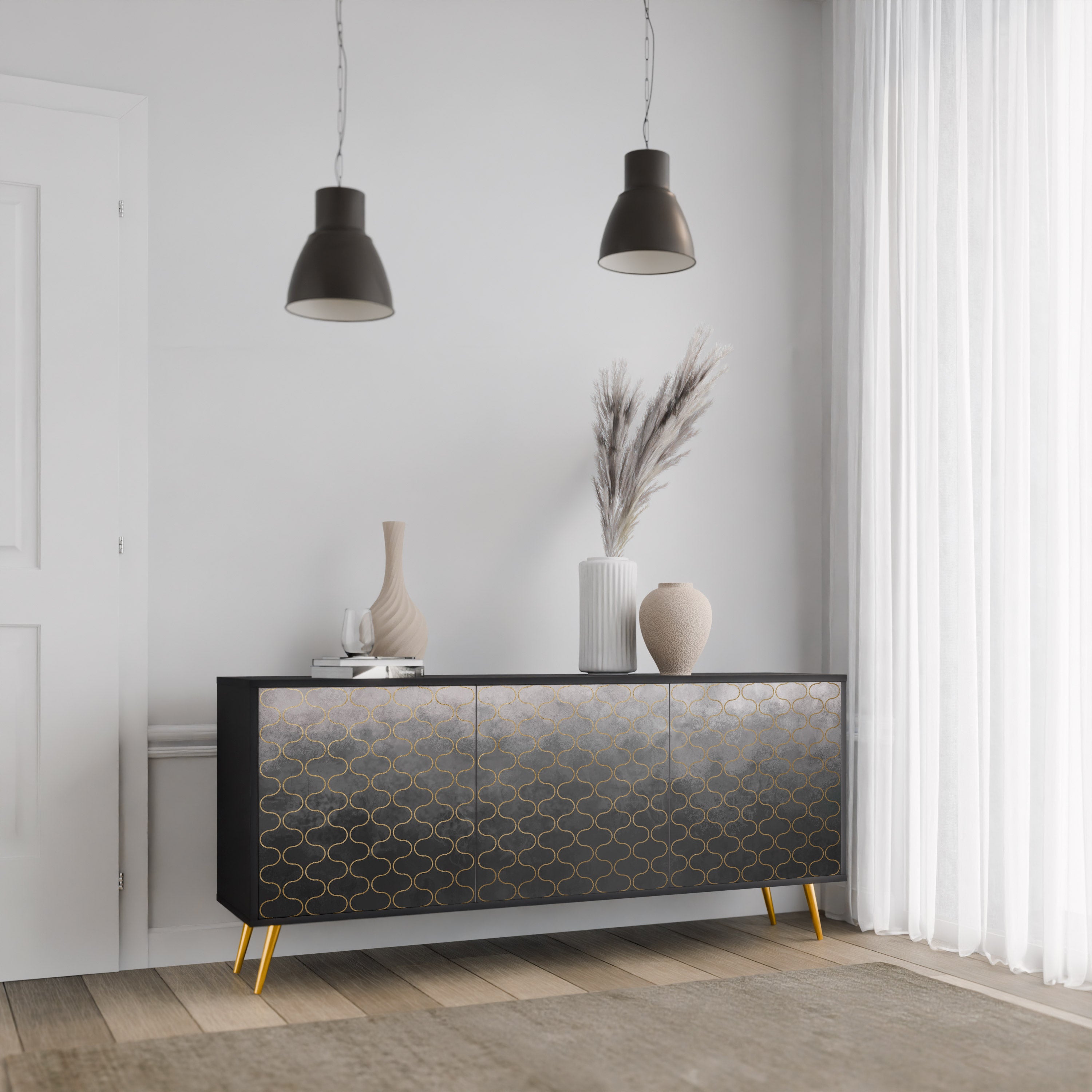 TESSELATED GRAYISH Komoda 3-drzwiowa korpus Czarny