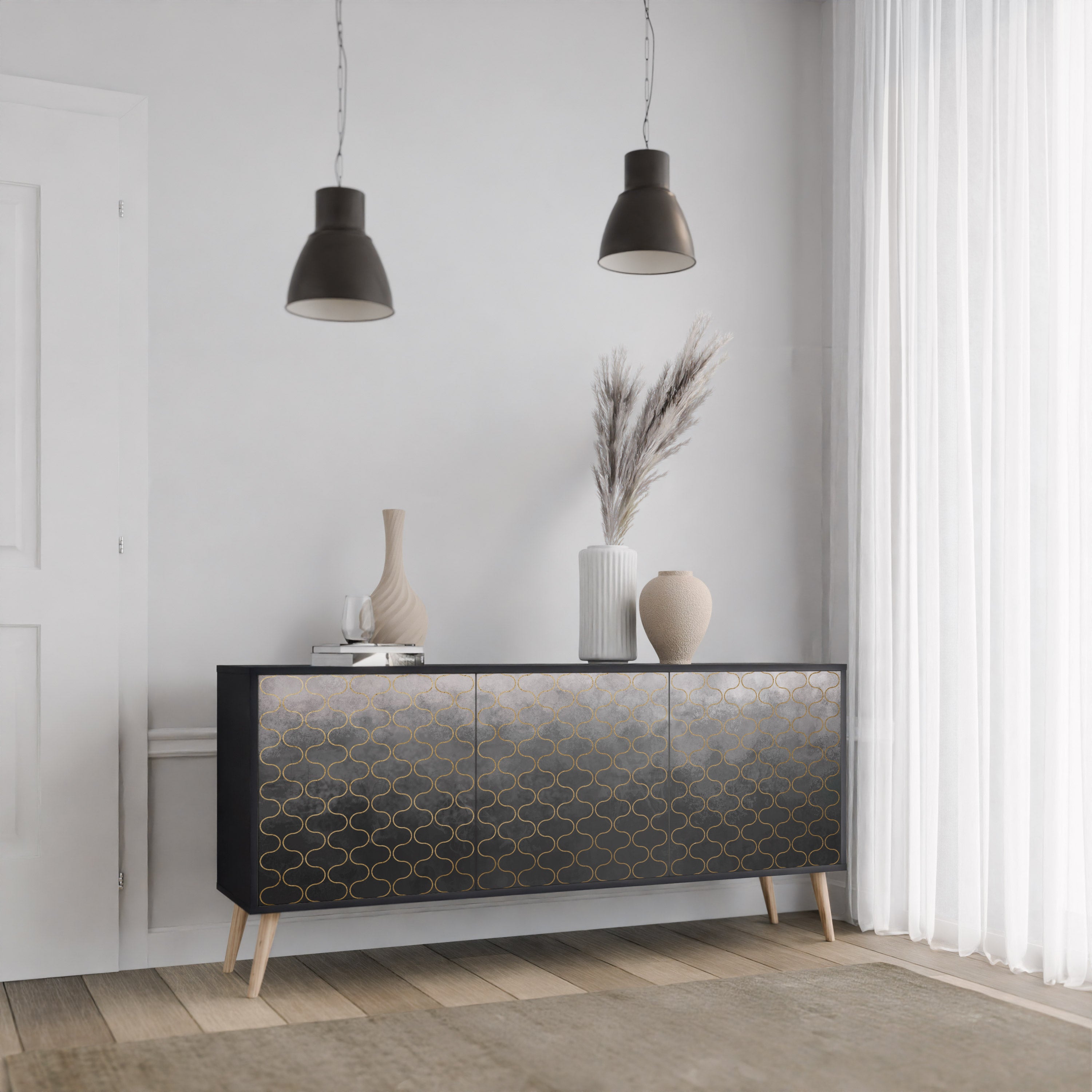 TESSELATED GRAYISH Komoda 3-drzwiowa korpus Czarny