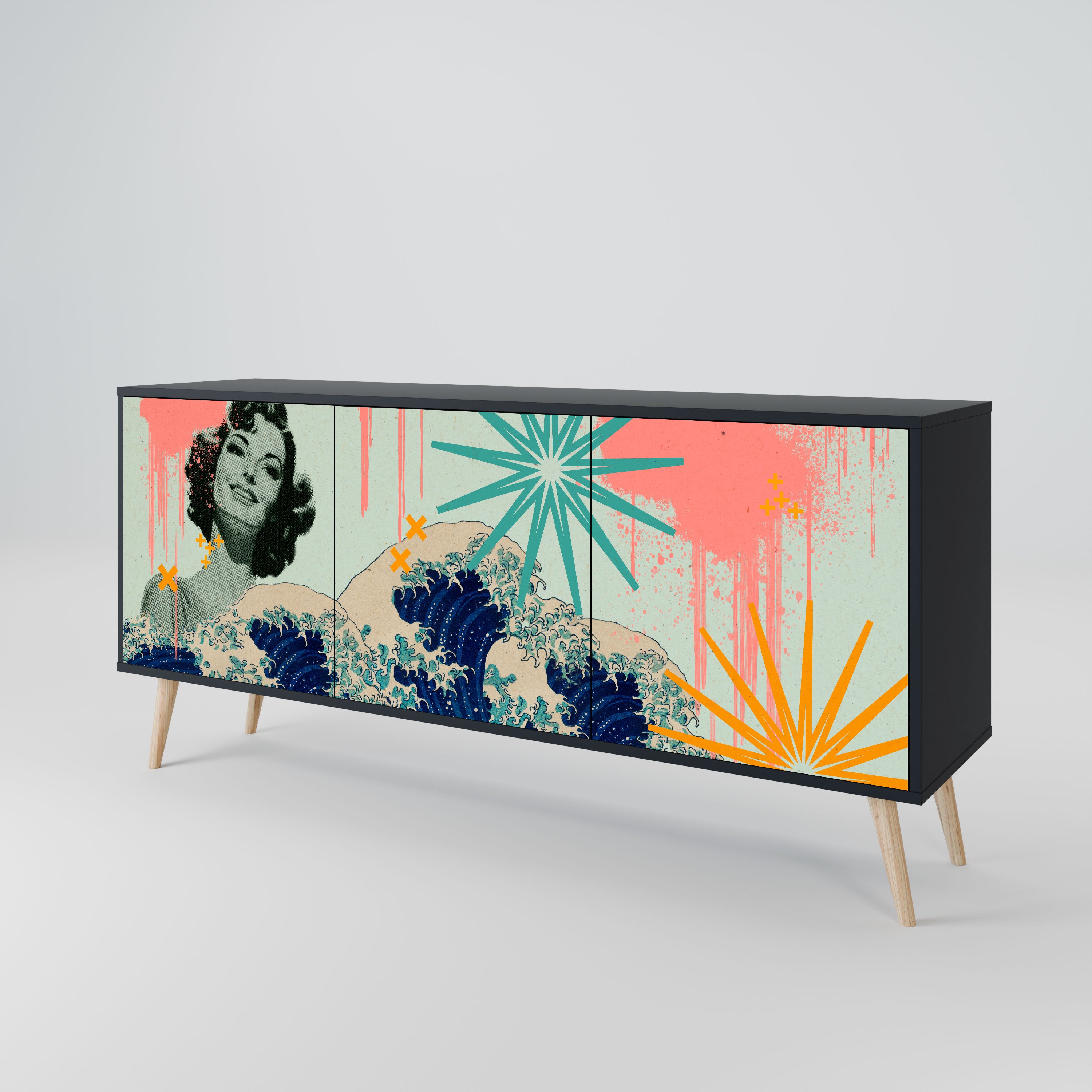 KANAGAWA BEAUTY Komoda 3-drzwiowa korpus Czarny