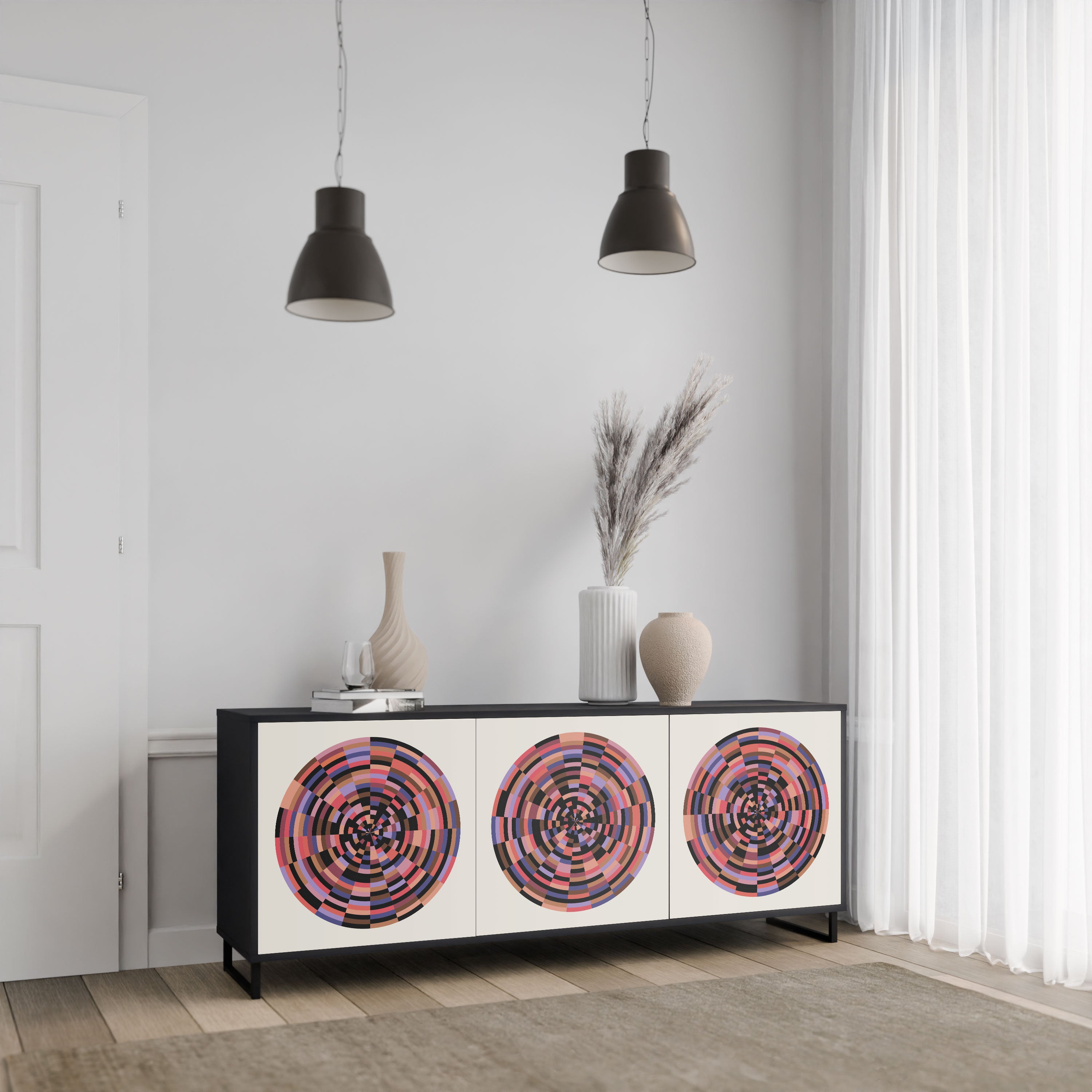 BROWN CIRCLES Komoda 3-drzwiowa korpus Czarny