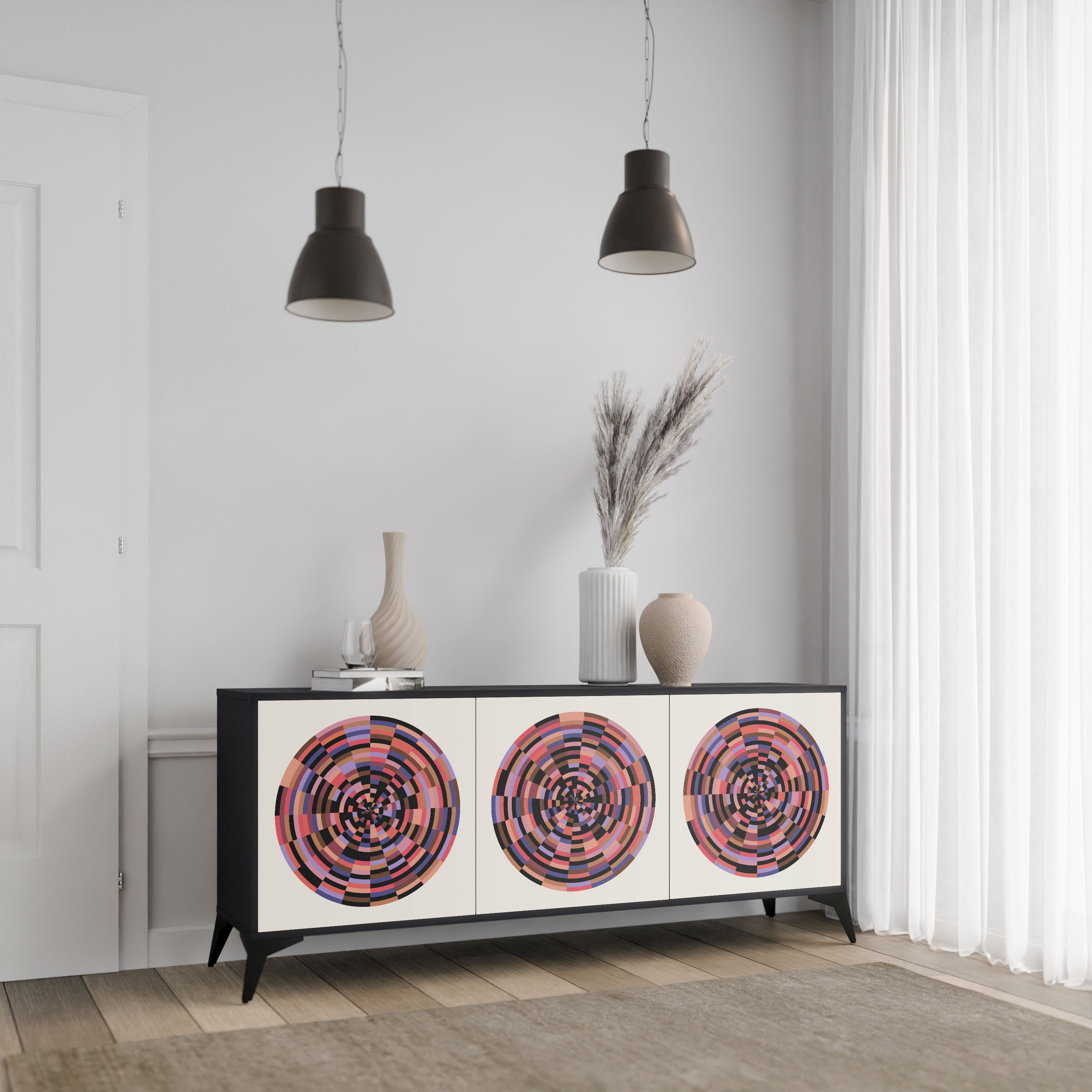 BROWN CIRCLES Komoda 3-drzwiowa korpus Czarny