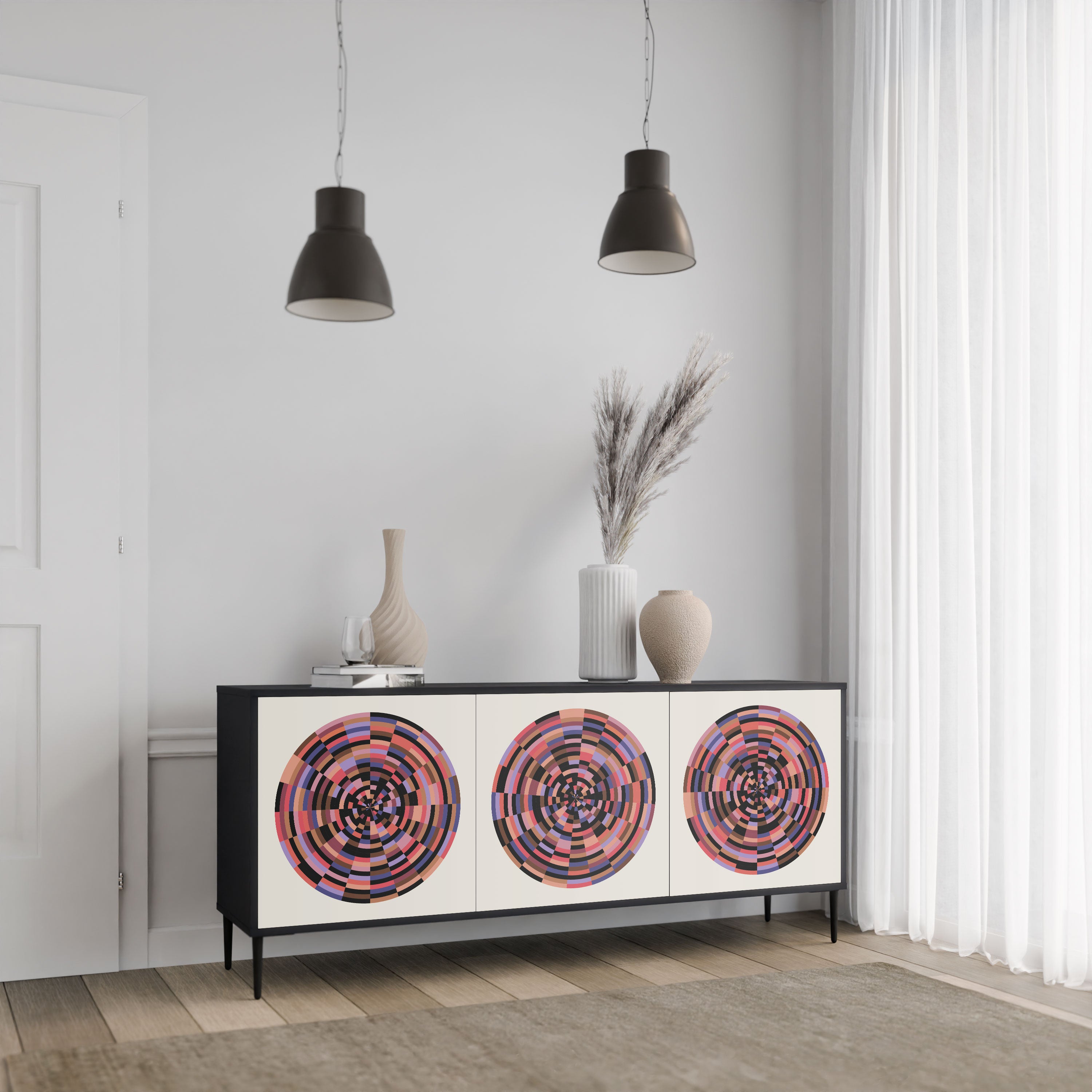 BROWN CIRCLES Komoda 3-drzwiowa korpus Czarny