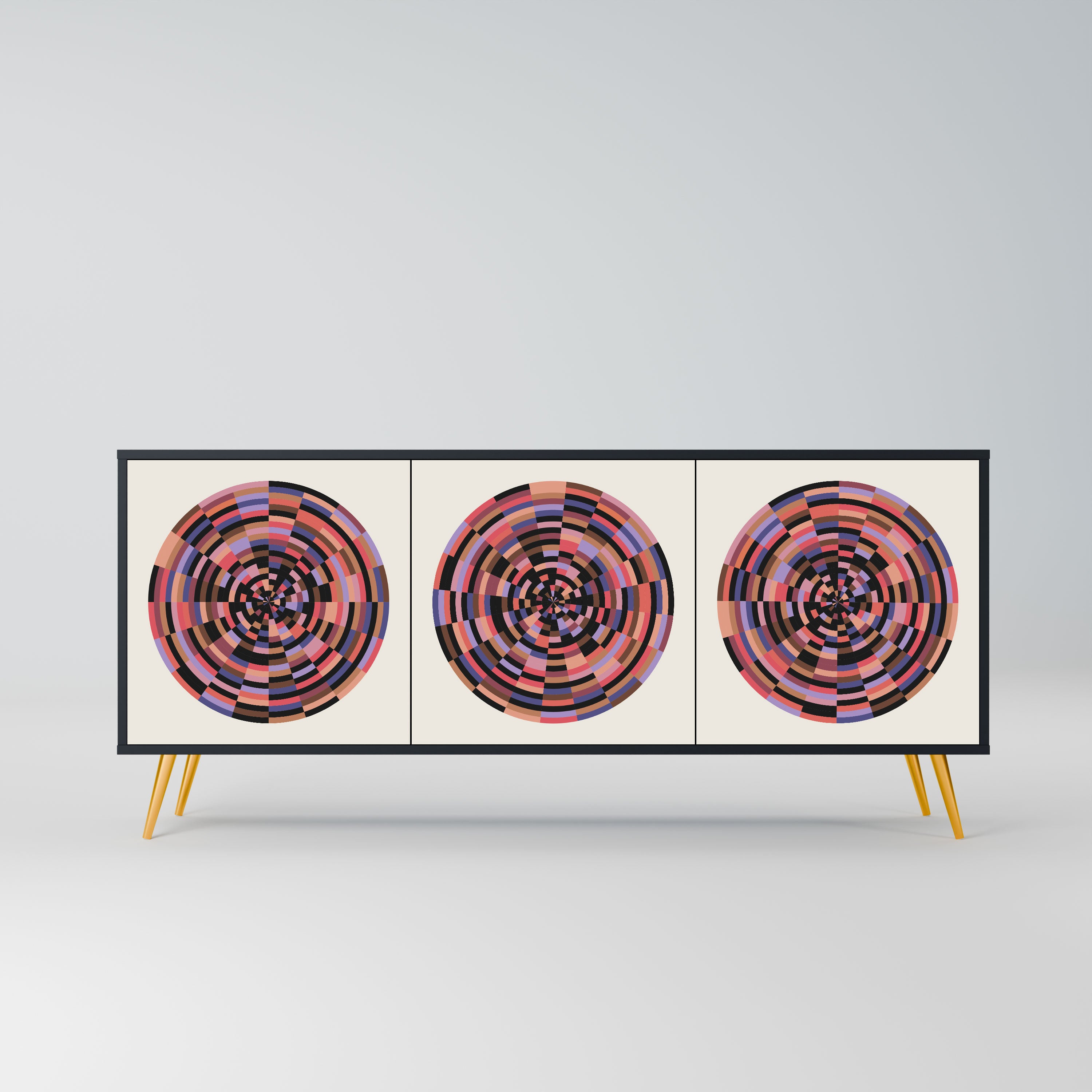 BROWN CIRCLES Komoda 3-drzwiowa korpus Czarny