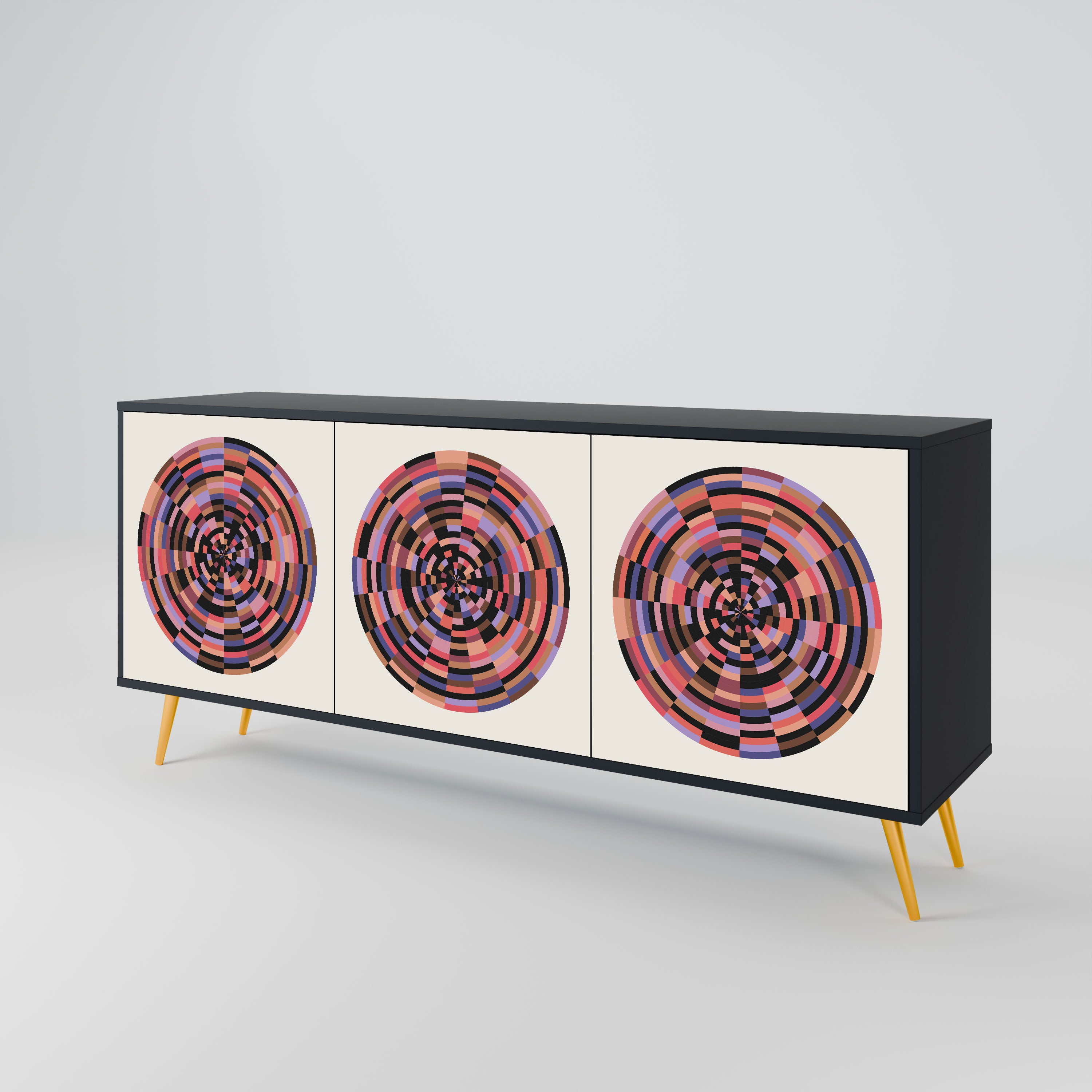 BROWN CIRCLES Komoda 3-drzwiowa korpus Czarny