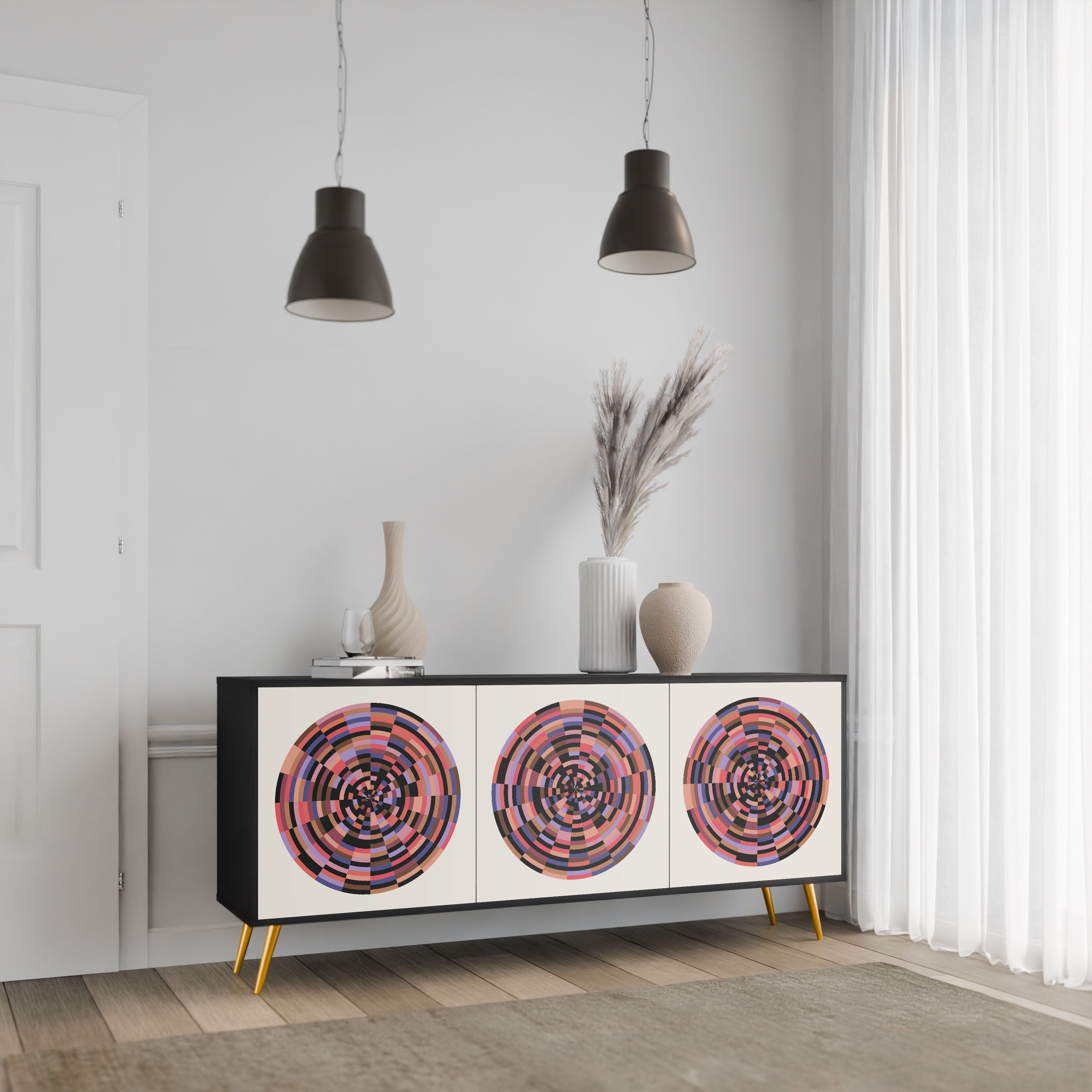 BROWN CIRCLES Komoda 3-drzwiowa korpus Czarny