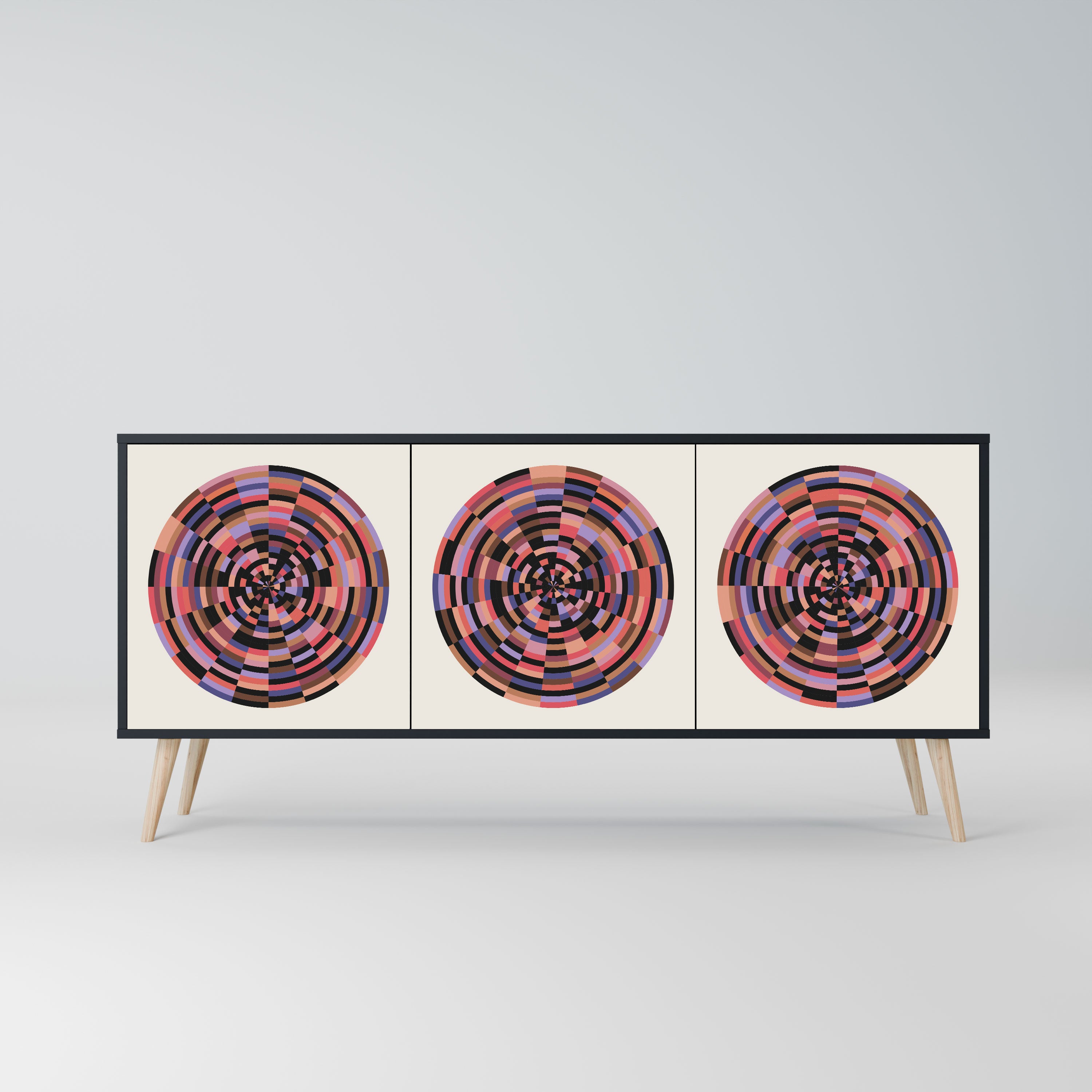 BROWN CIRCLES Komoda 3-drzwiowa korpus Czarny