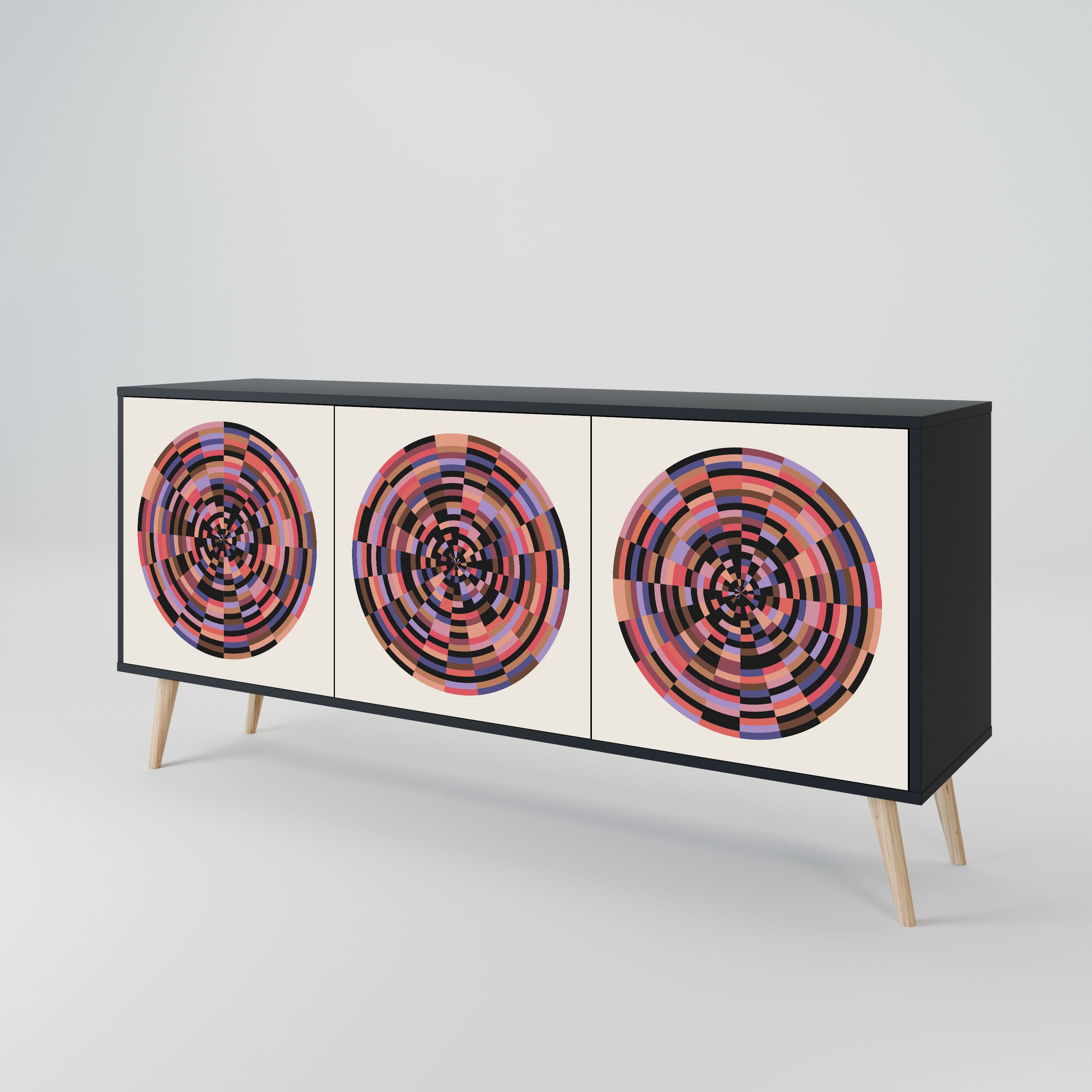 BROWN CIRCLES Komoda 3-drzwiowa korpus Czarny