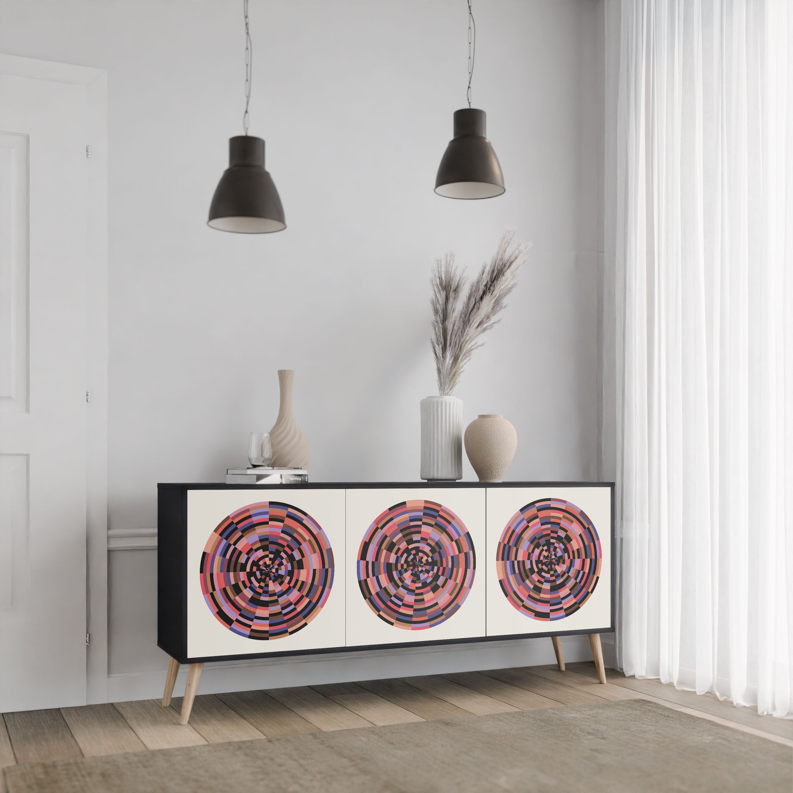 BROWN CIRCLES Komoda 3-drzwiowa korpus Czarny