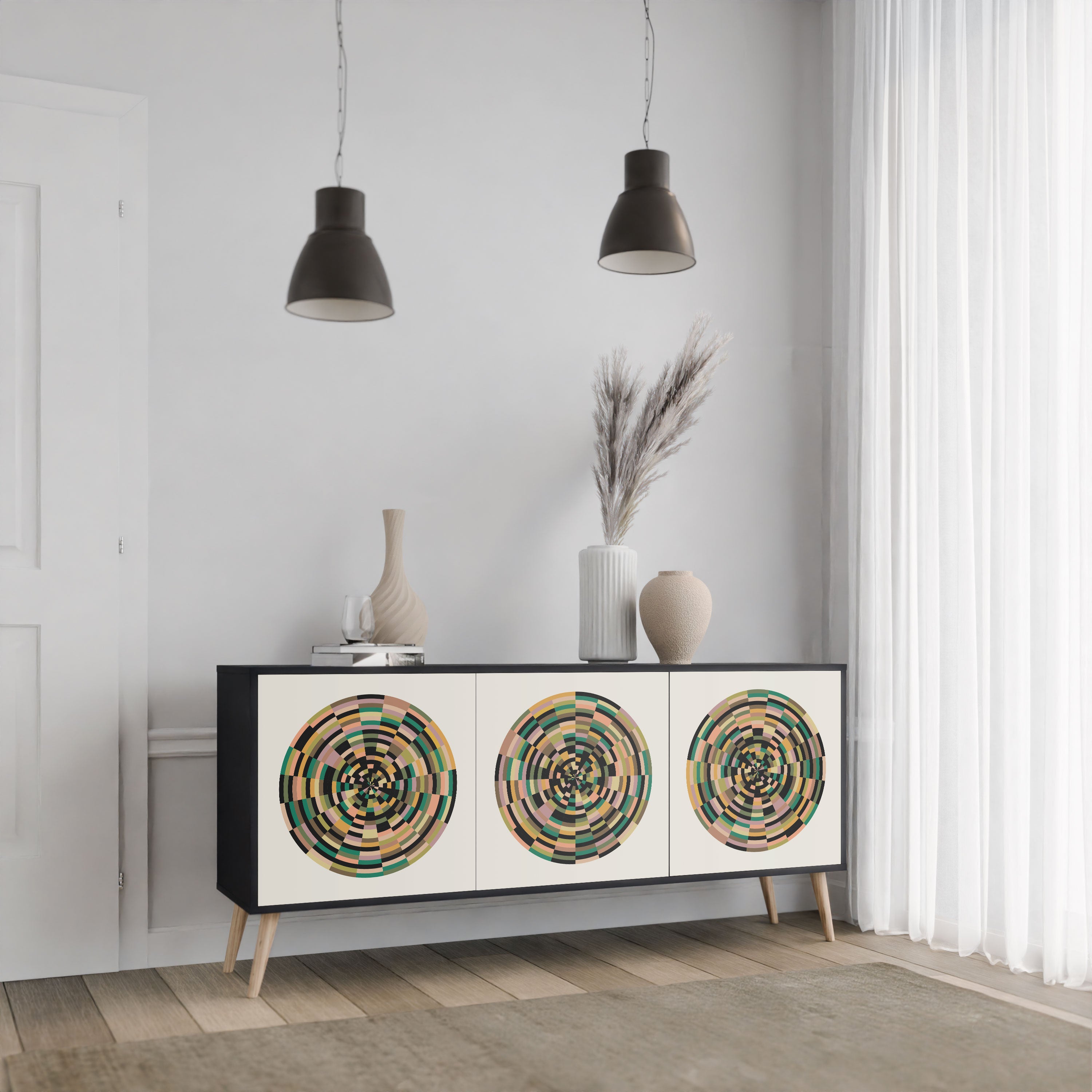 GREEN CIRCLES Komoda 3-drzwiowa korpus Czarny