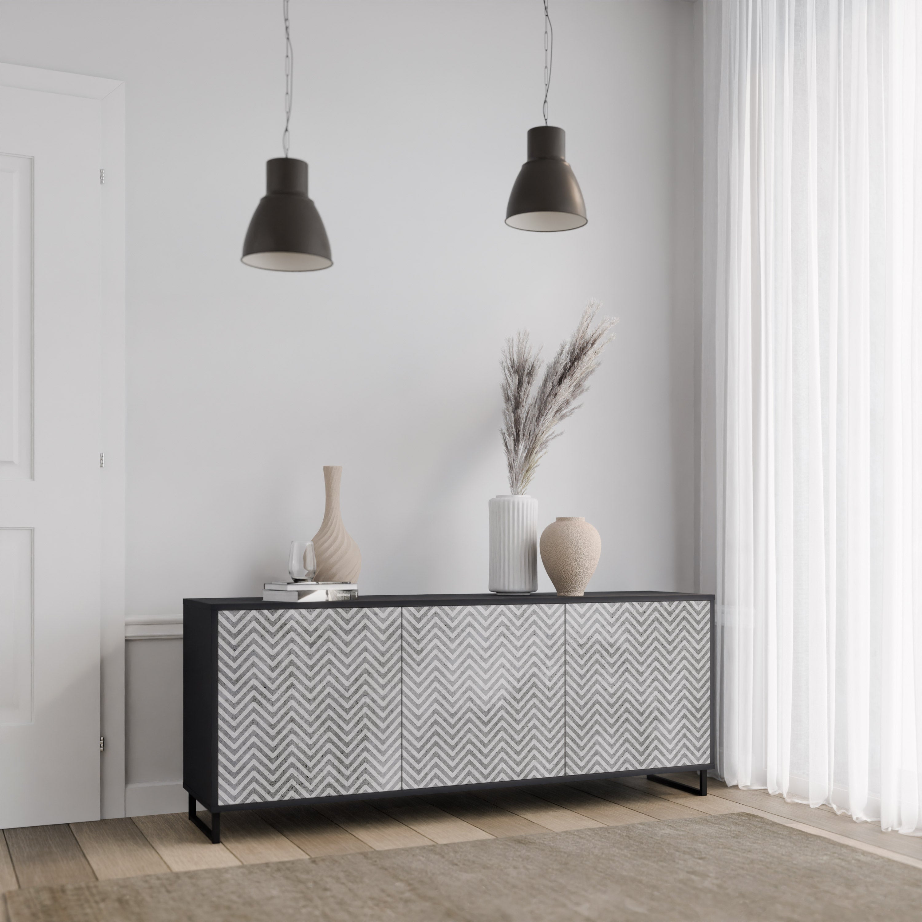 CONCRETE ZIG ZAG Komoda 3-drzwiowa korpus Czarny