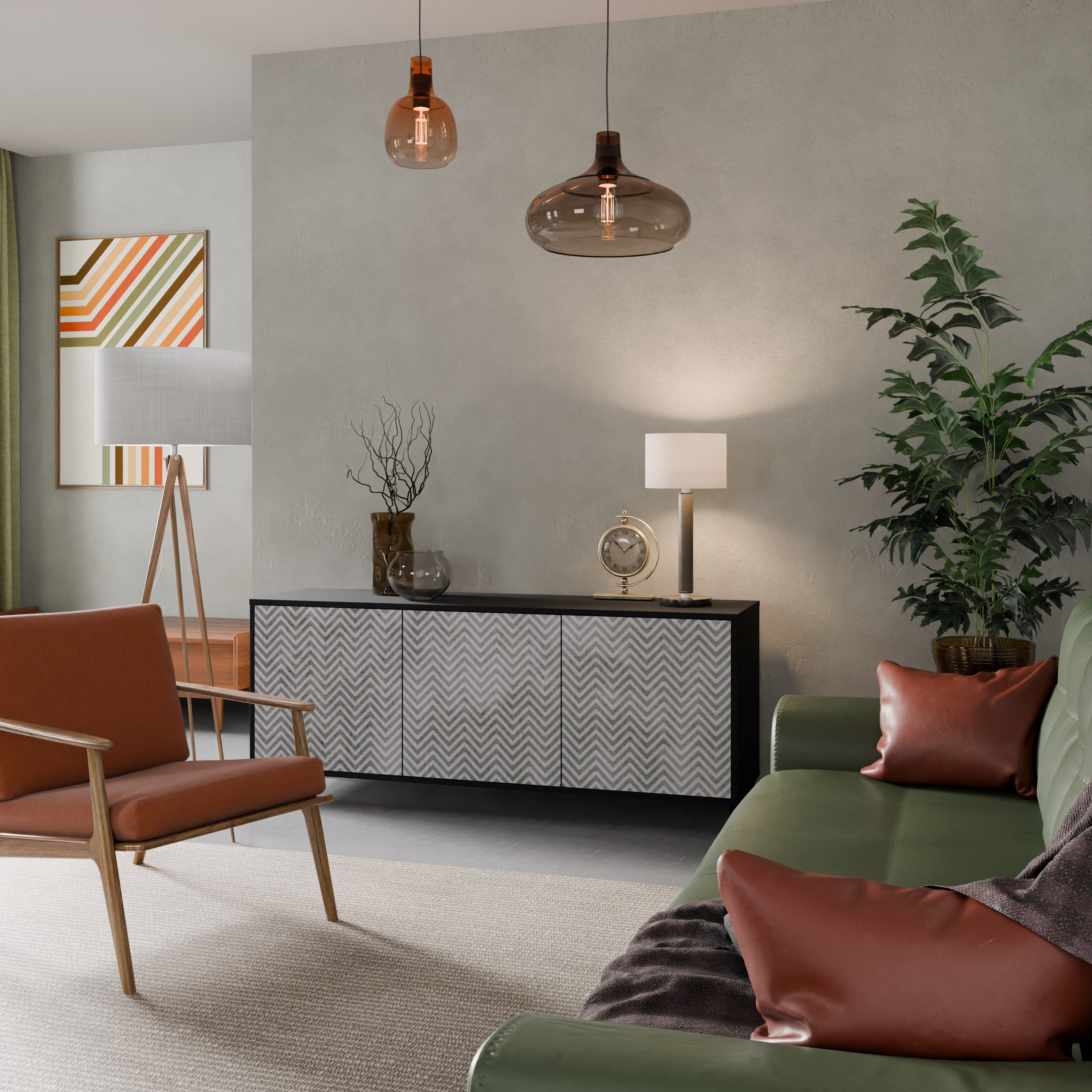 CONCRETE ZIG ZAG Komoda 3-drzwiowa korpus Czarny
