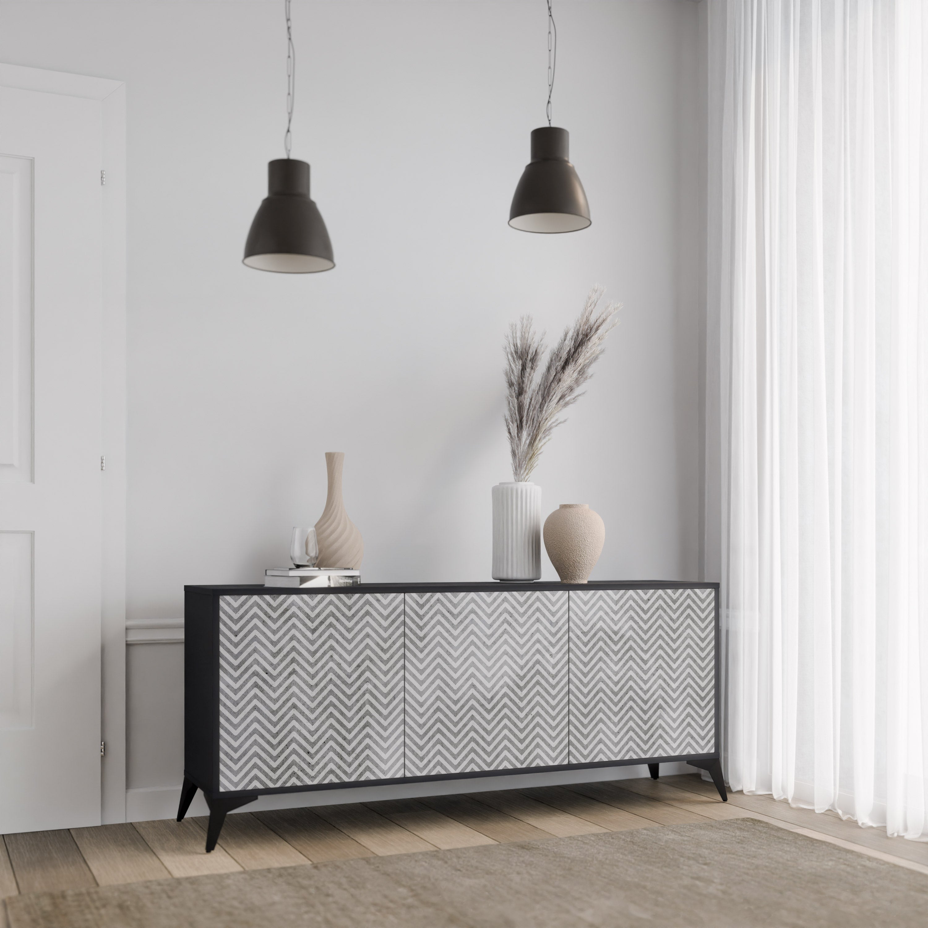 CONCRETE ZIG ZAG Komoda 3-drzwiowa korpus Czarny