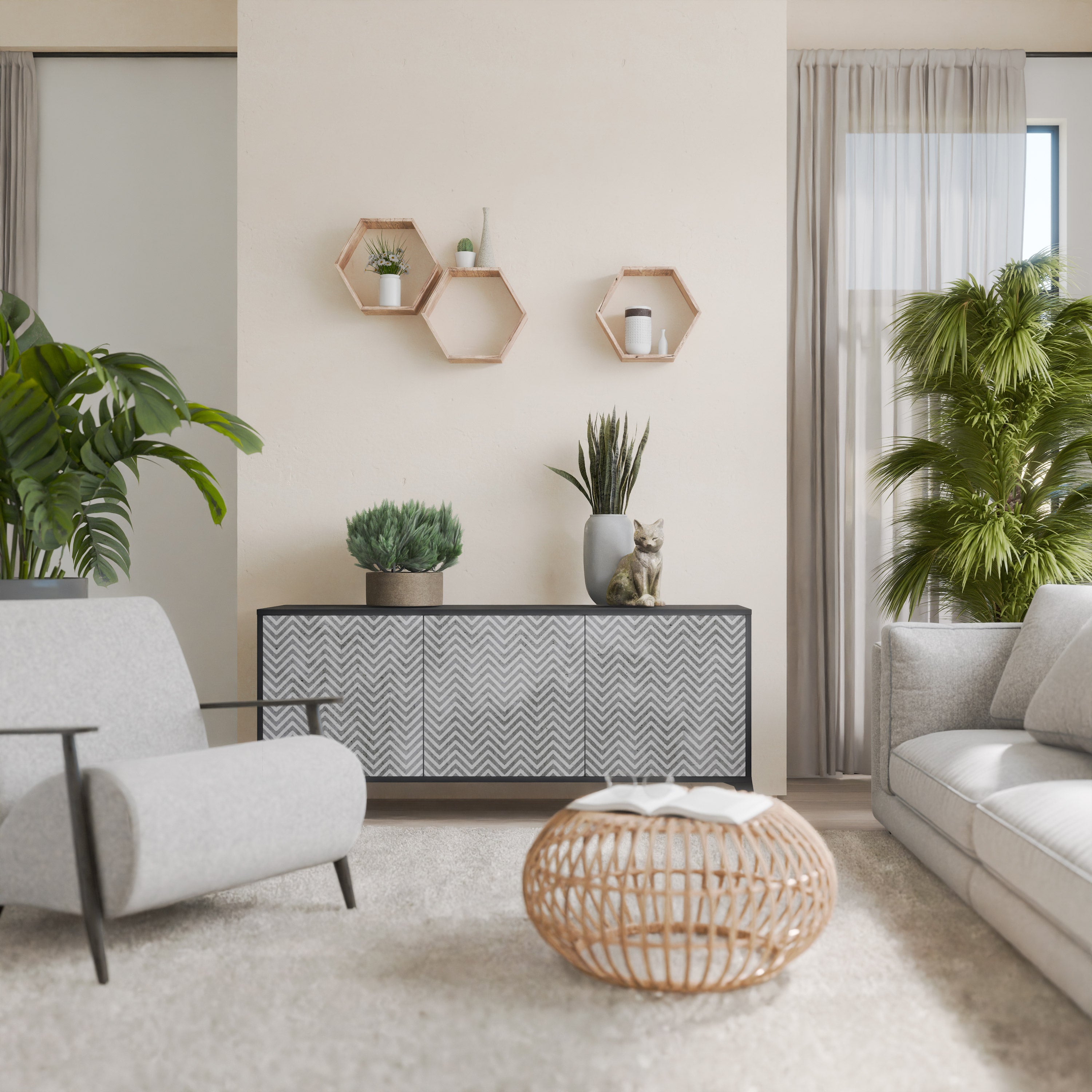 CONCRETE ZIG ZAG Komoda 3-drzwiowa korpus Czarny