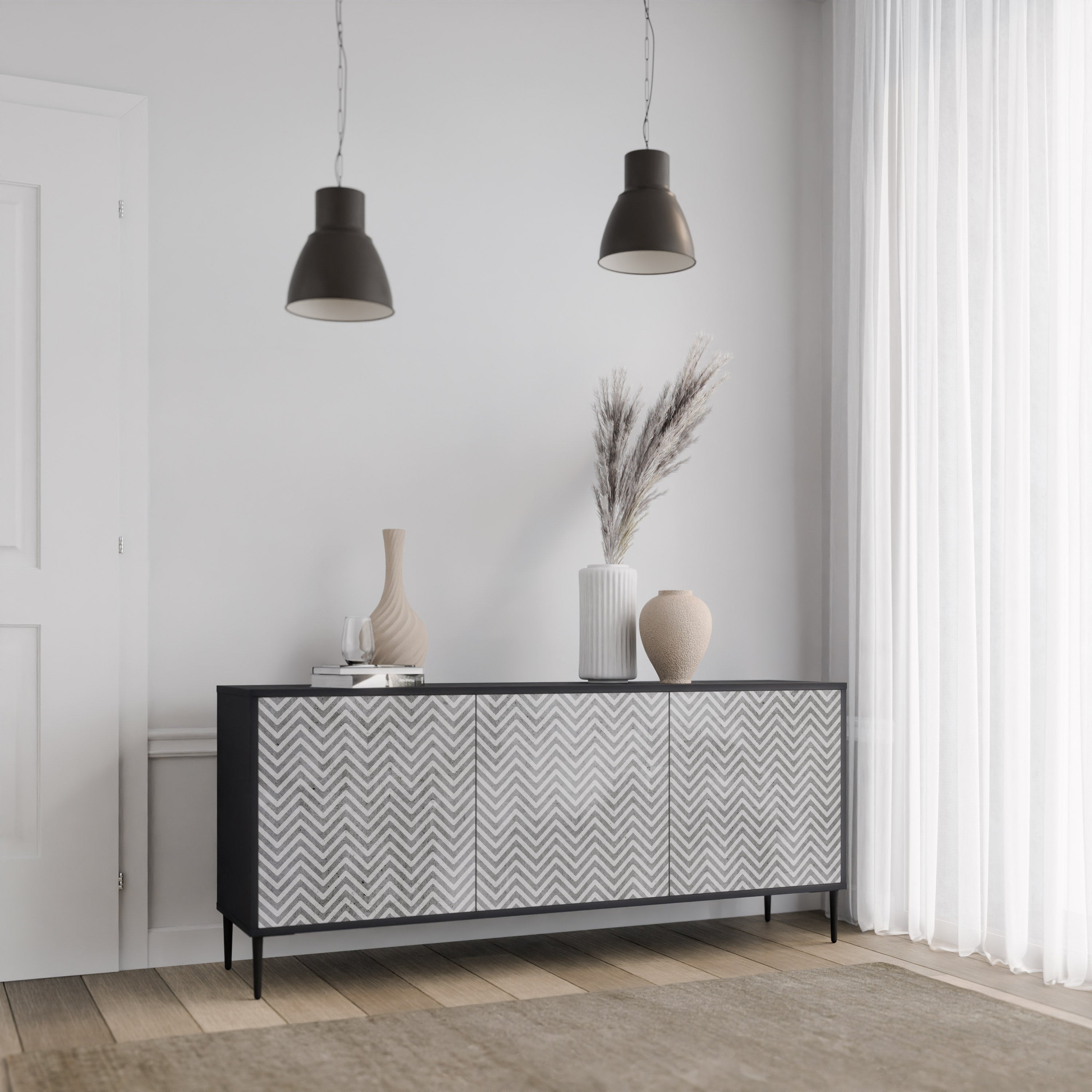 CONCRETE ZIG ZAG Komoda 3-drzwiowa korpus Czarny