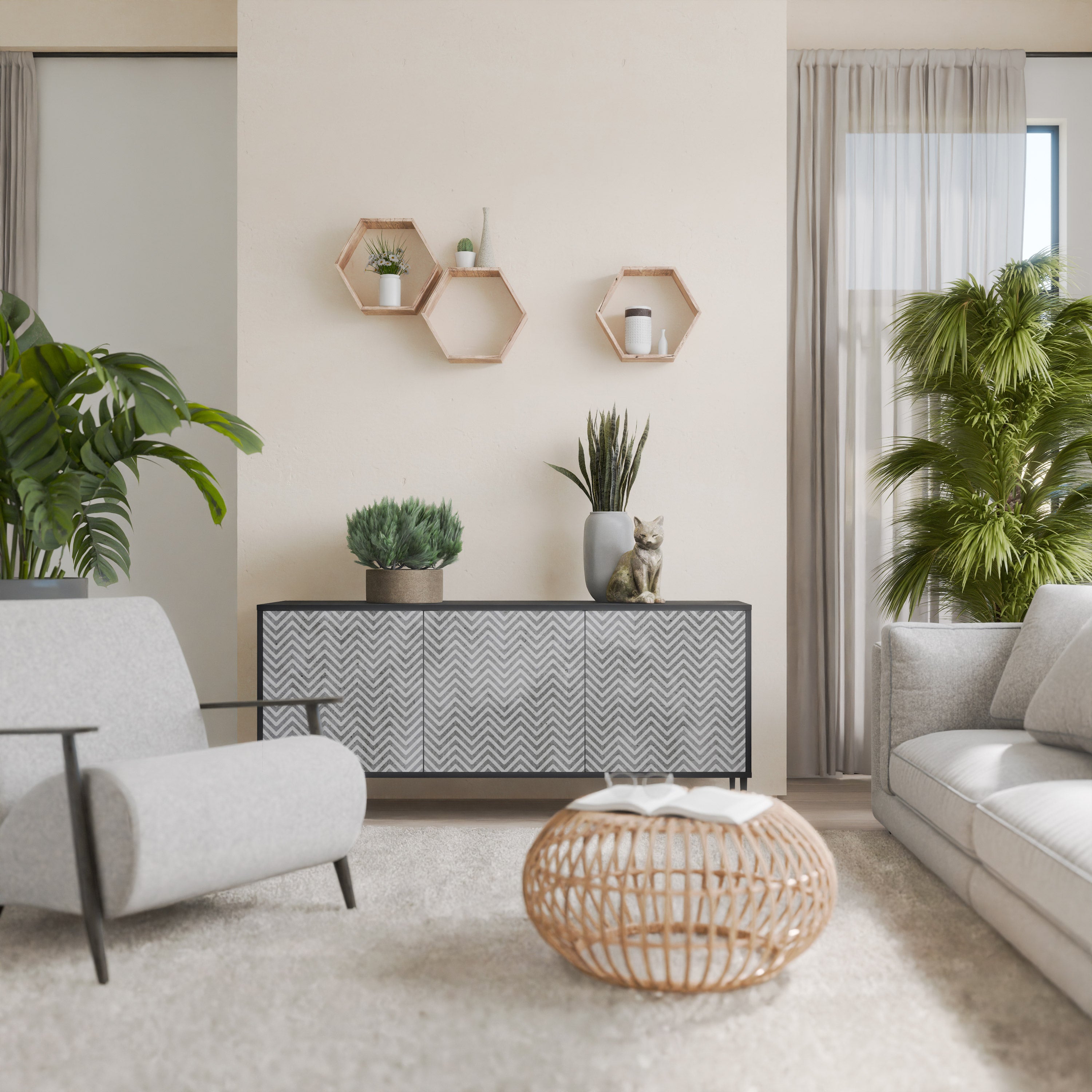 CONCRETE ZIG ZAG Komoda 3-drzwiowa korpus Czarny
