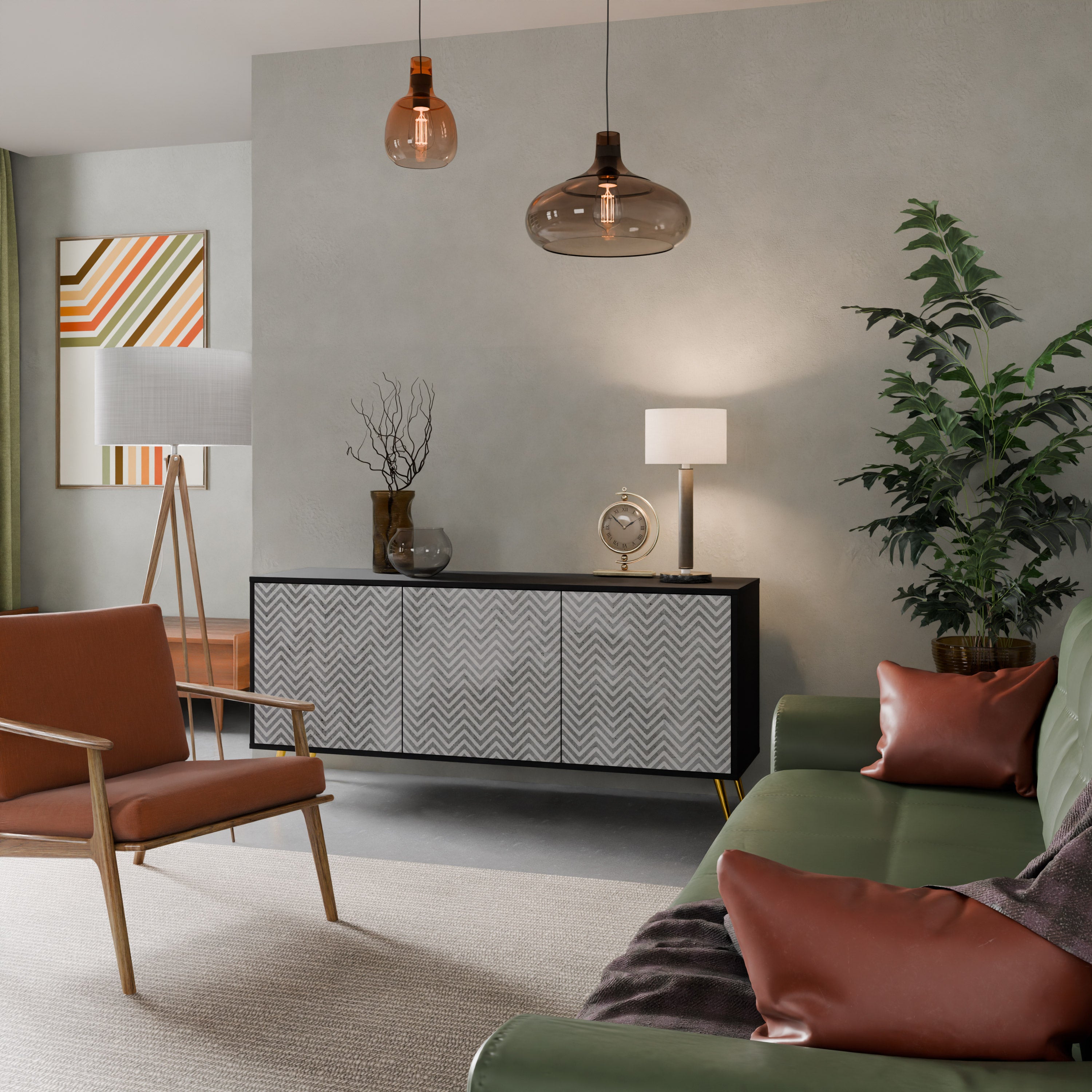 CONCRETE ZIG ZAG Komoda 3-drzwiowa korpus Czarny