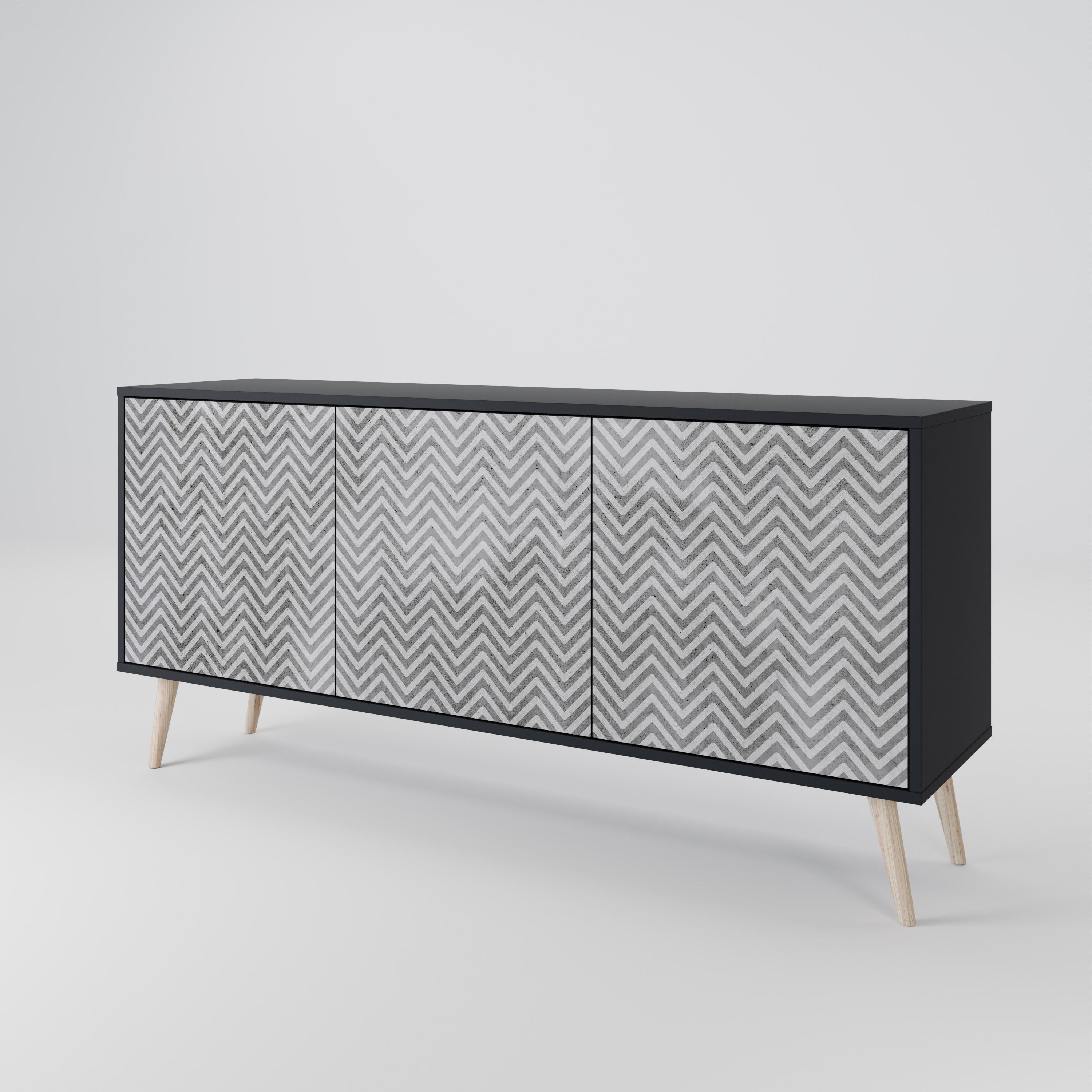 CONCRETE ZIG ZAG Komoda 3-drzwiowa korpus Czarny