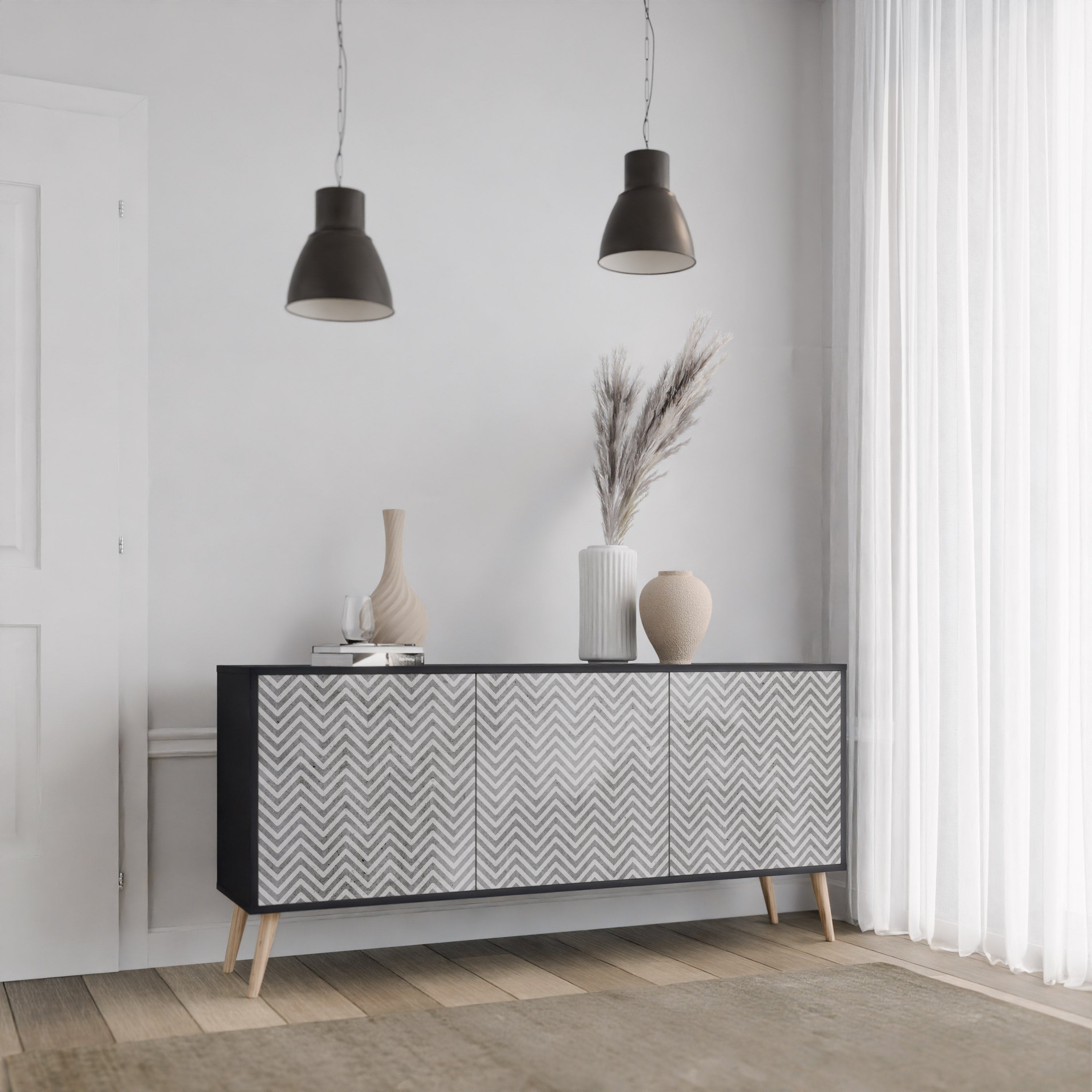CONCRETE ZIG ZAG Komoda 3-drzwiowa korpus Czarny