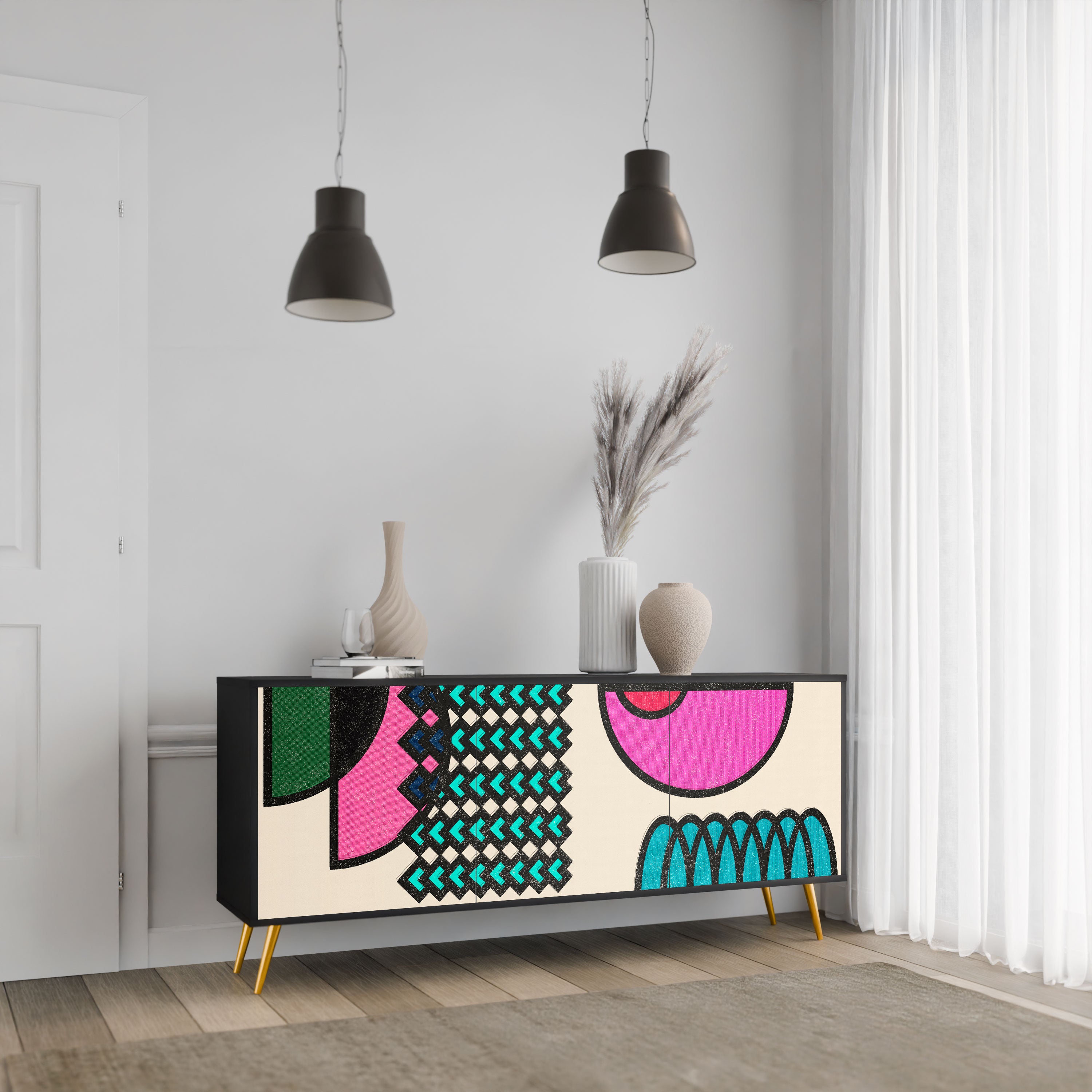 GEOMETRIC RHAPSODY Komoda 3-drzwiowa korpus Czarny