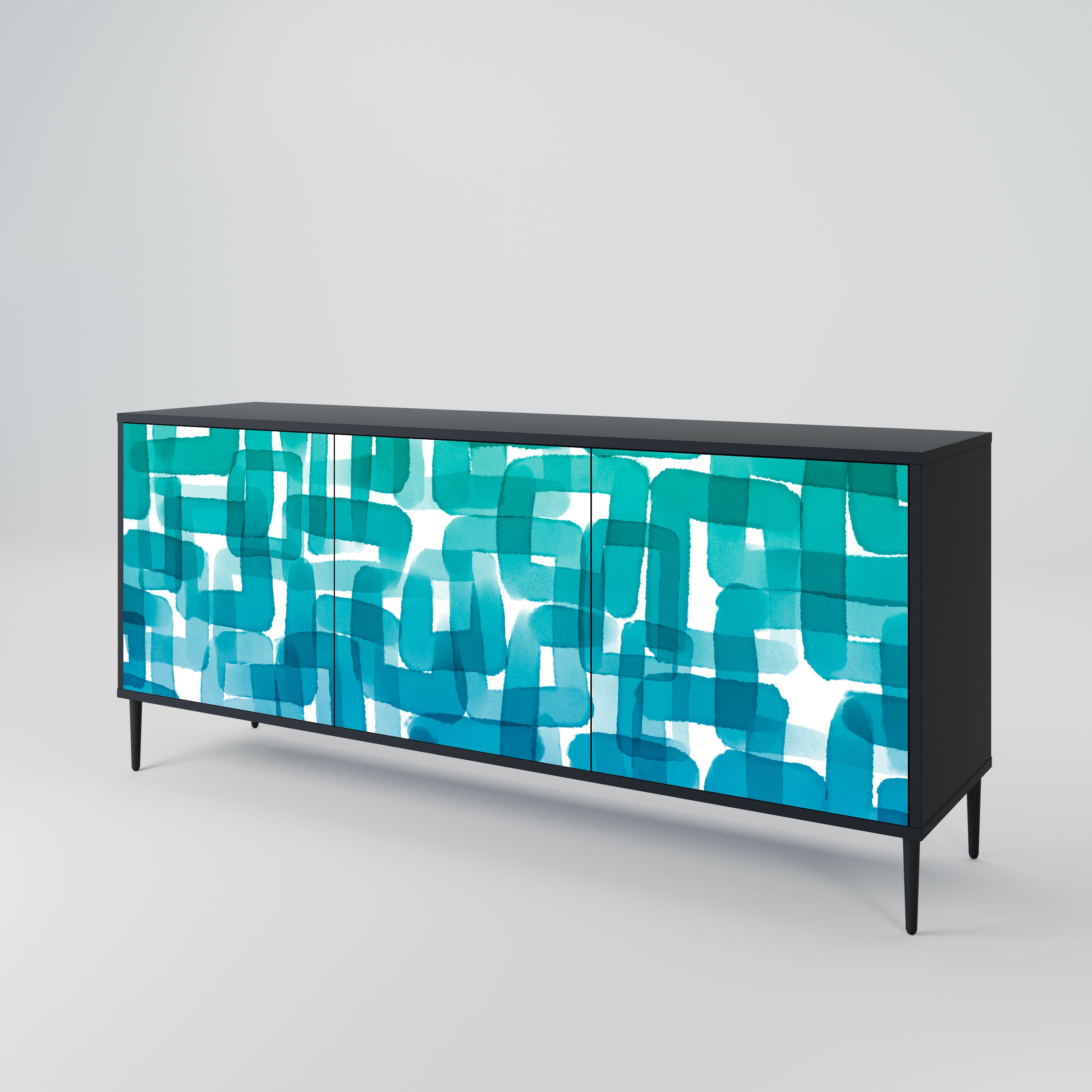 TURQUOISE RECTANGLES Komoda 3-drzwiowa korpus Czarny