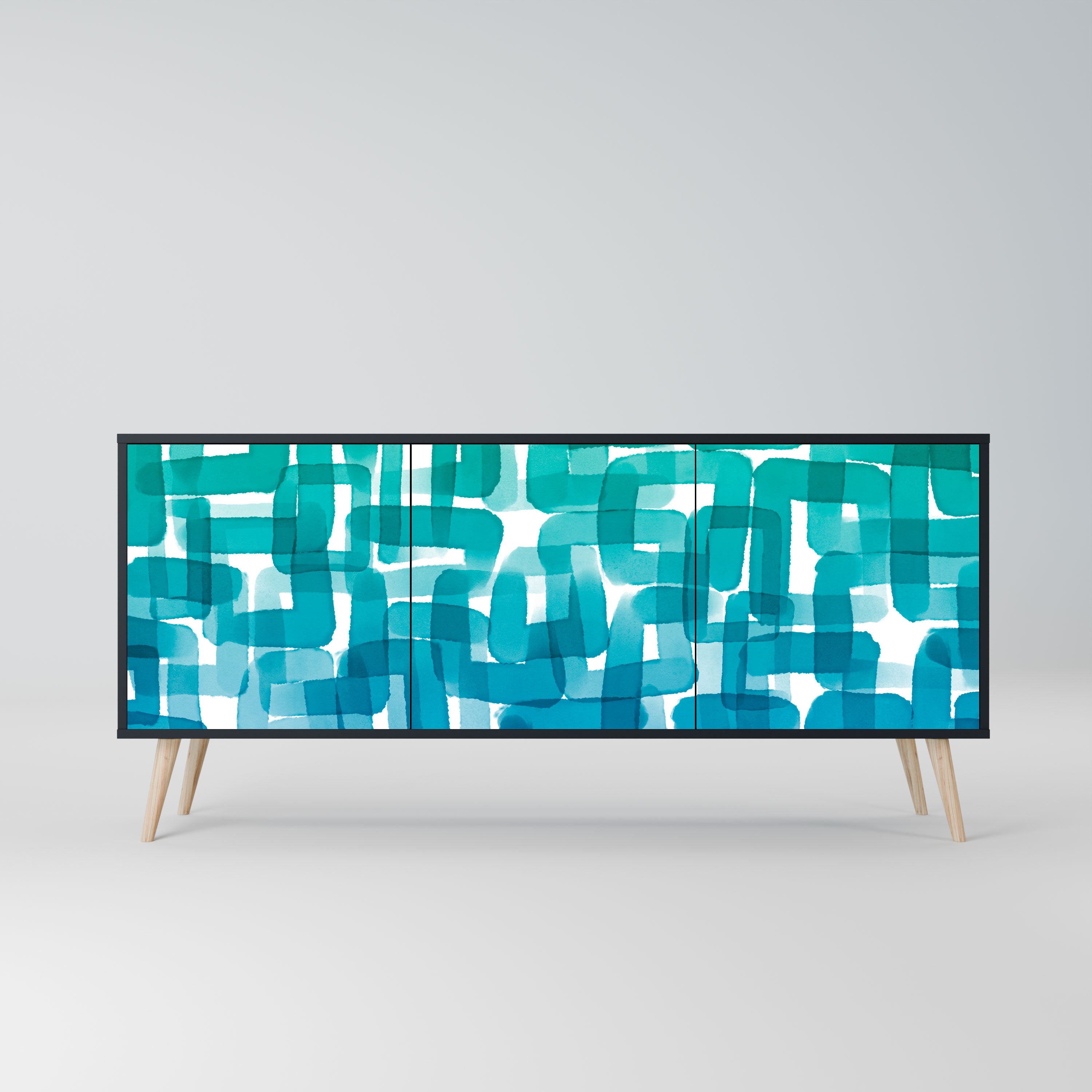 TURQUOISE RECTANGLES Komoda 3-drzwiowa korpus Czarny