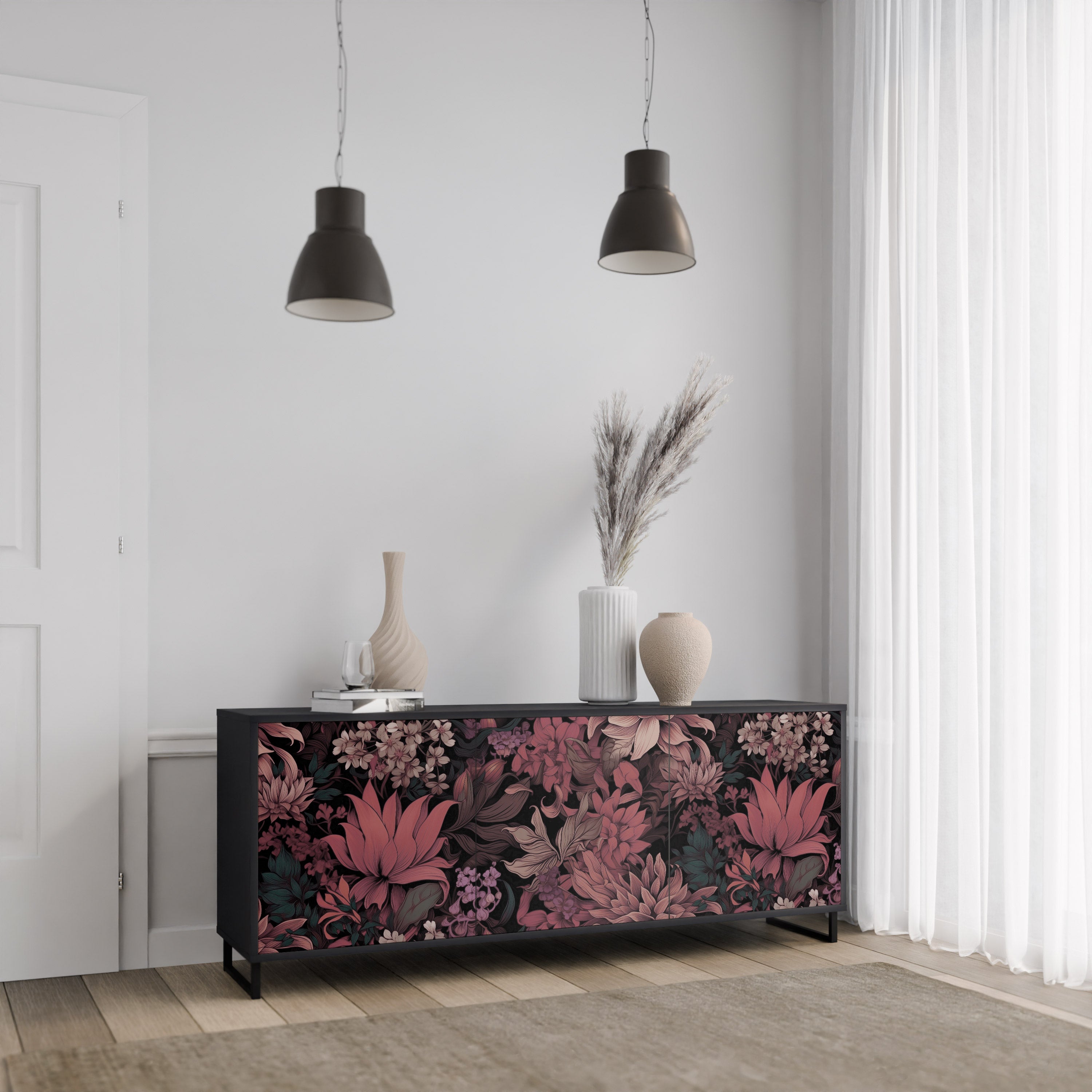 FLORAL WHISPER Komoda 3-drzwiowa korpus Czarny