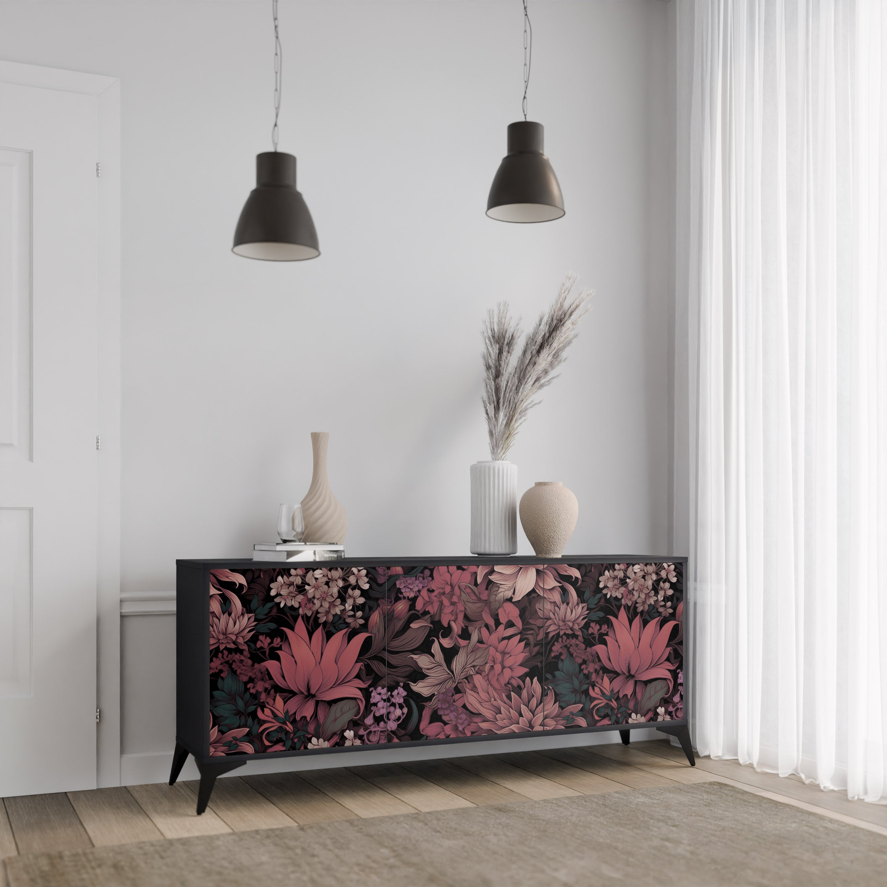 FLORAL WHISPER Komoda 3-drzwiowa korpus Czarny
