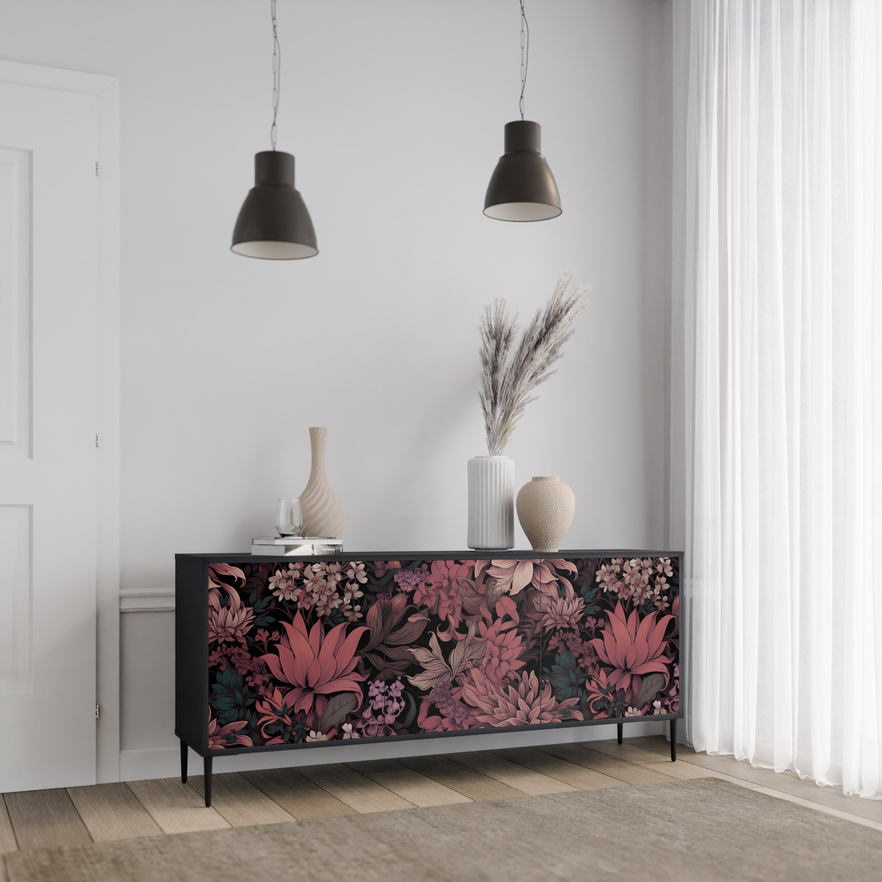 FLORAL WHISPER Komoda 3-drzwiowa korpus Czarny