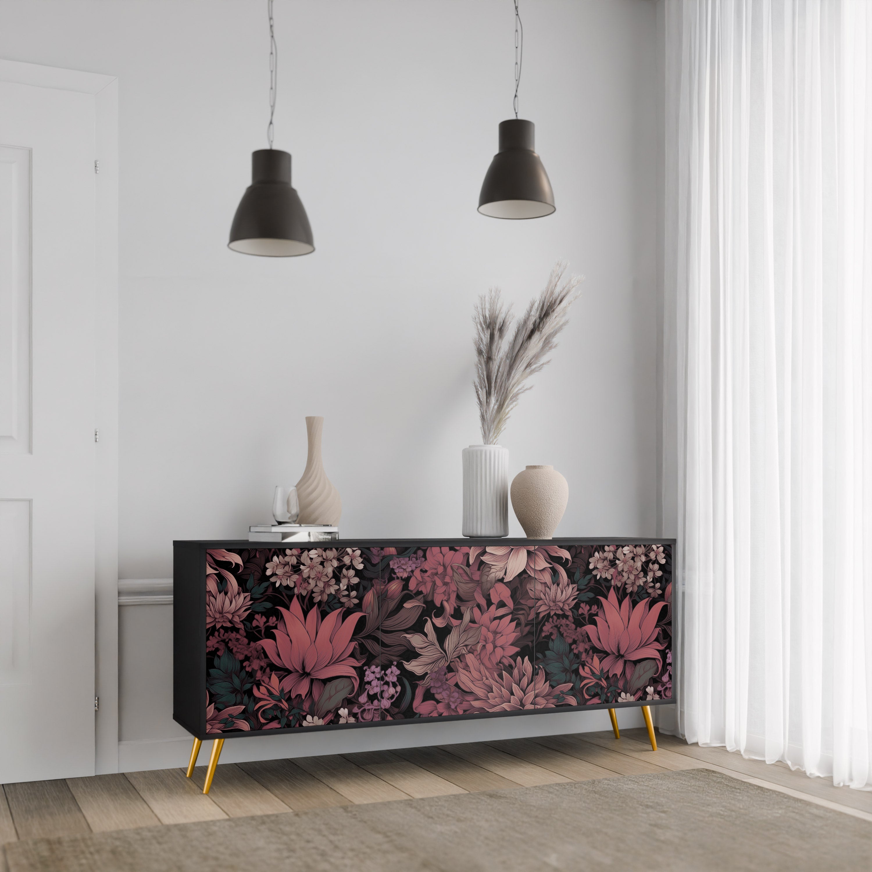 FLORAL WHISPER Komoda 3-drzwiowa korpus Czarny