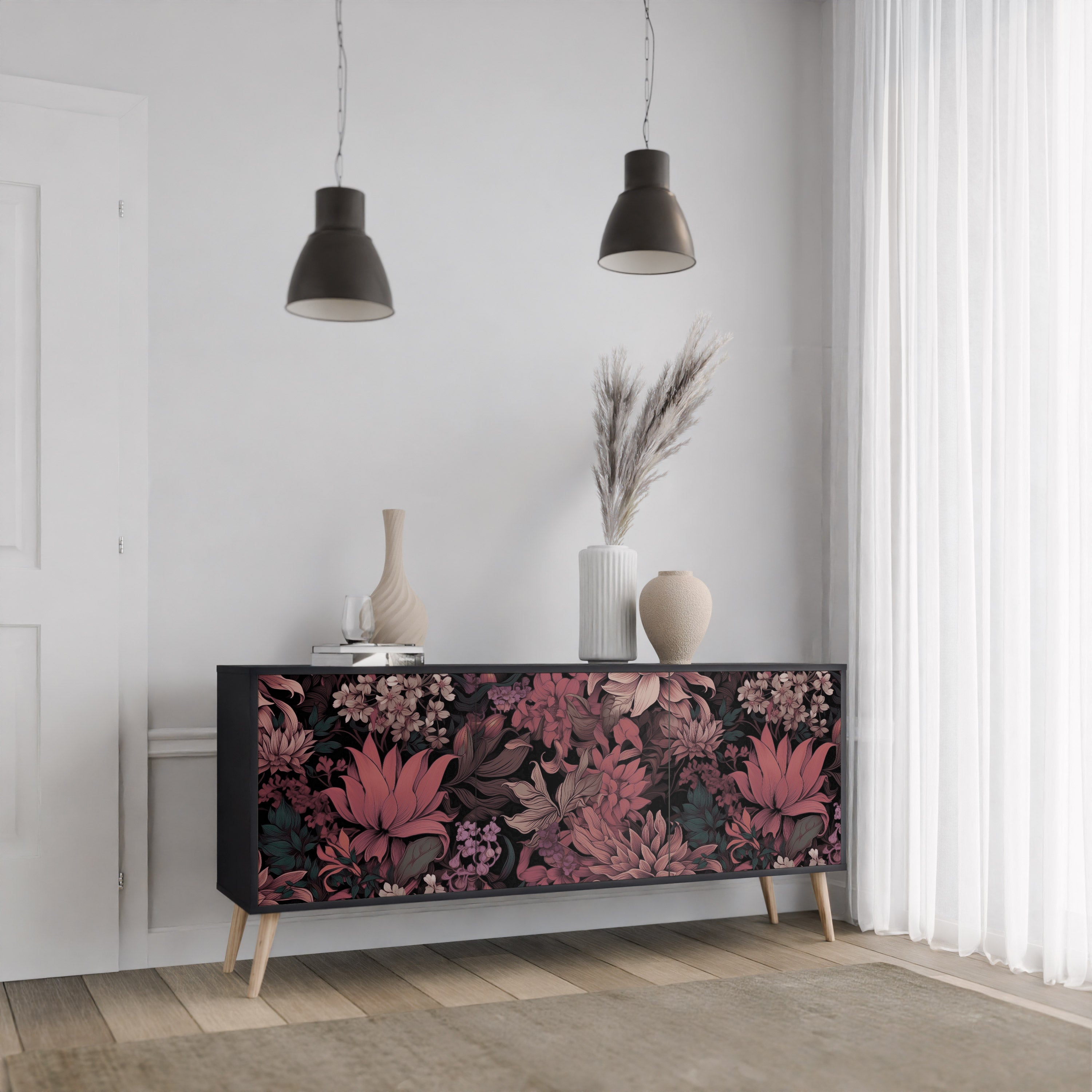 FLORAL WHISPER Komoda 3-drzwiowa korpus Czarny