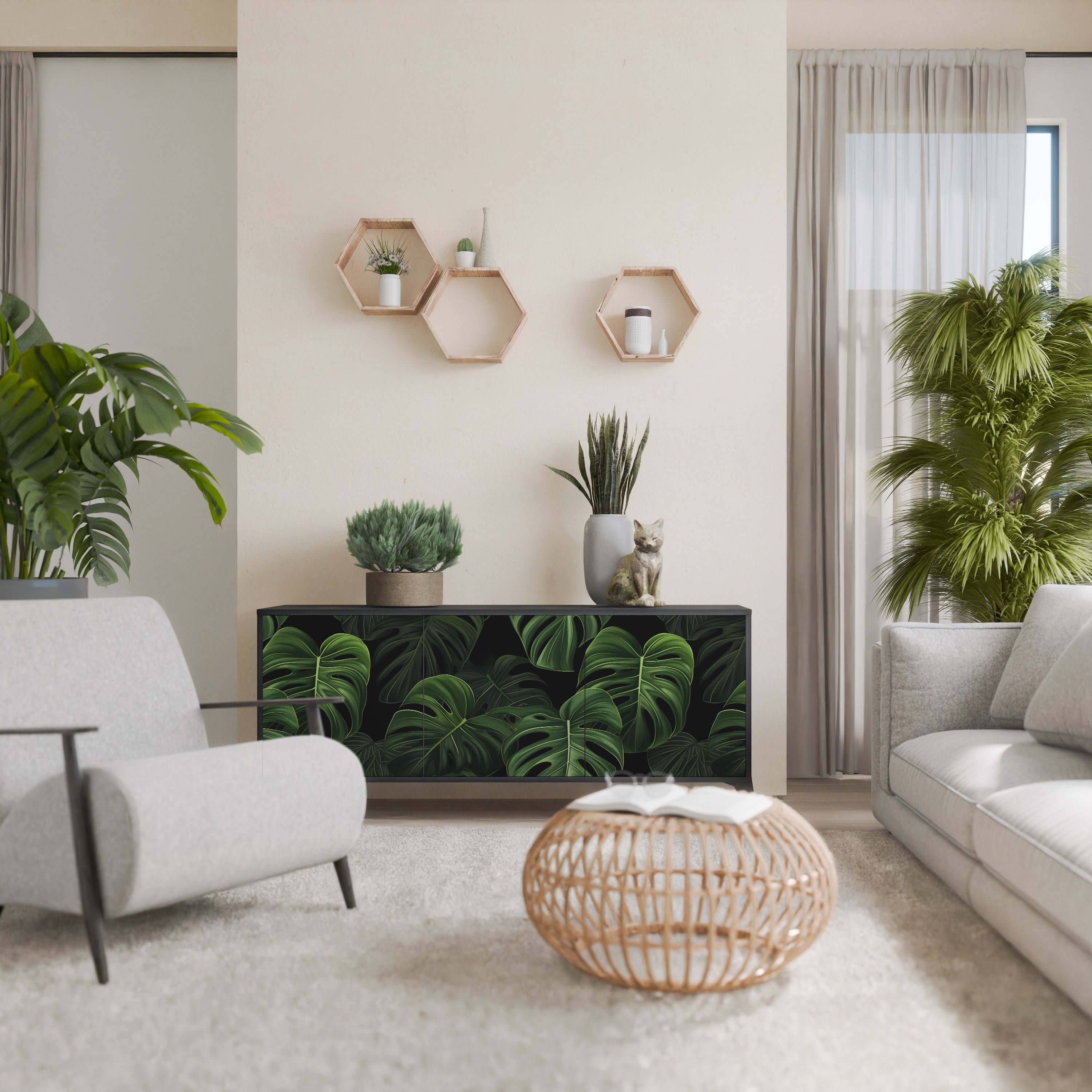 INFINITE MONSTERA Komoda 3-drzwiowa korpus Czarny