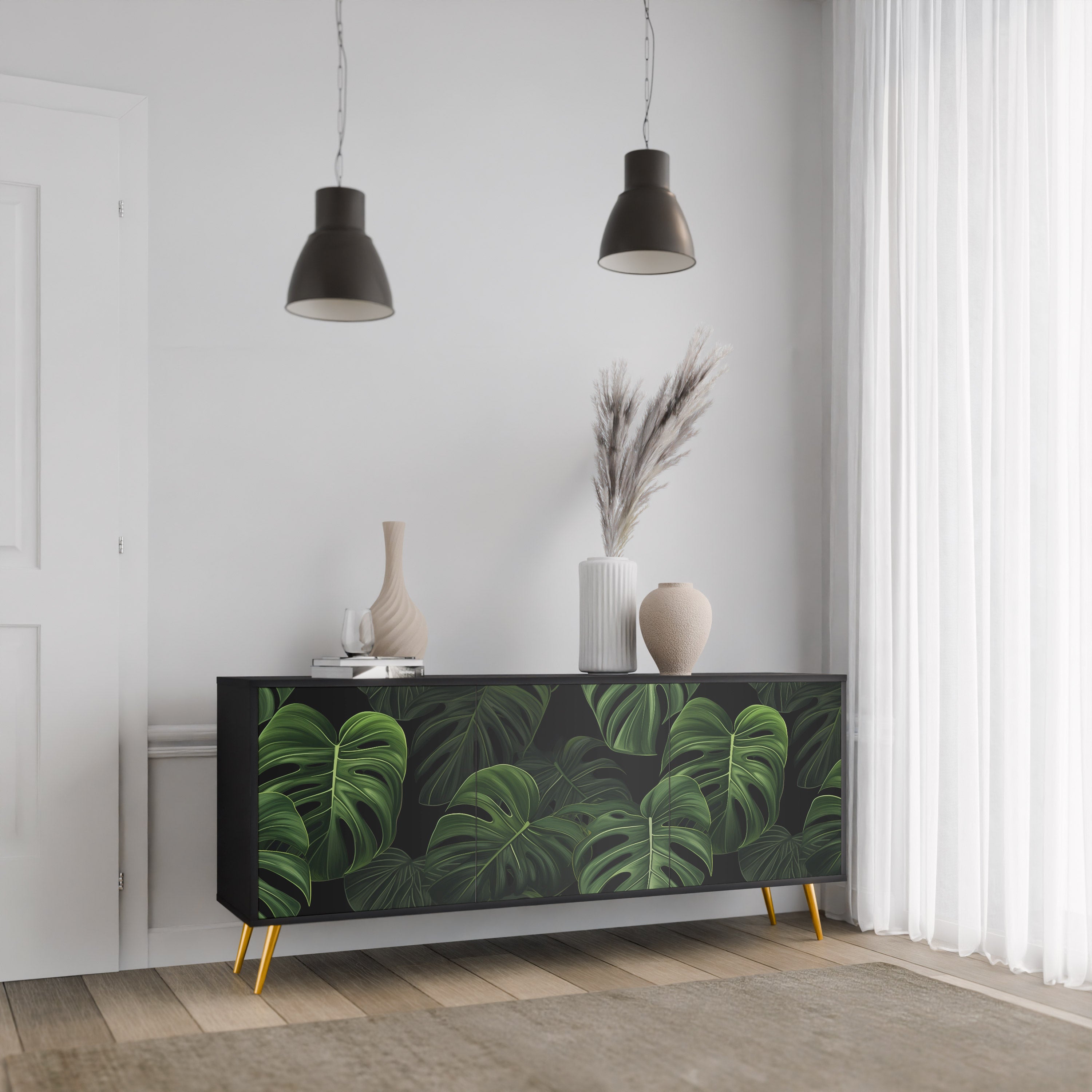 INFINITE MONSTERA Komoda 3-drzwiowa korpus Czarny