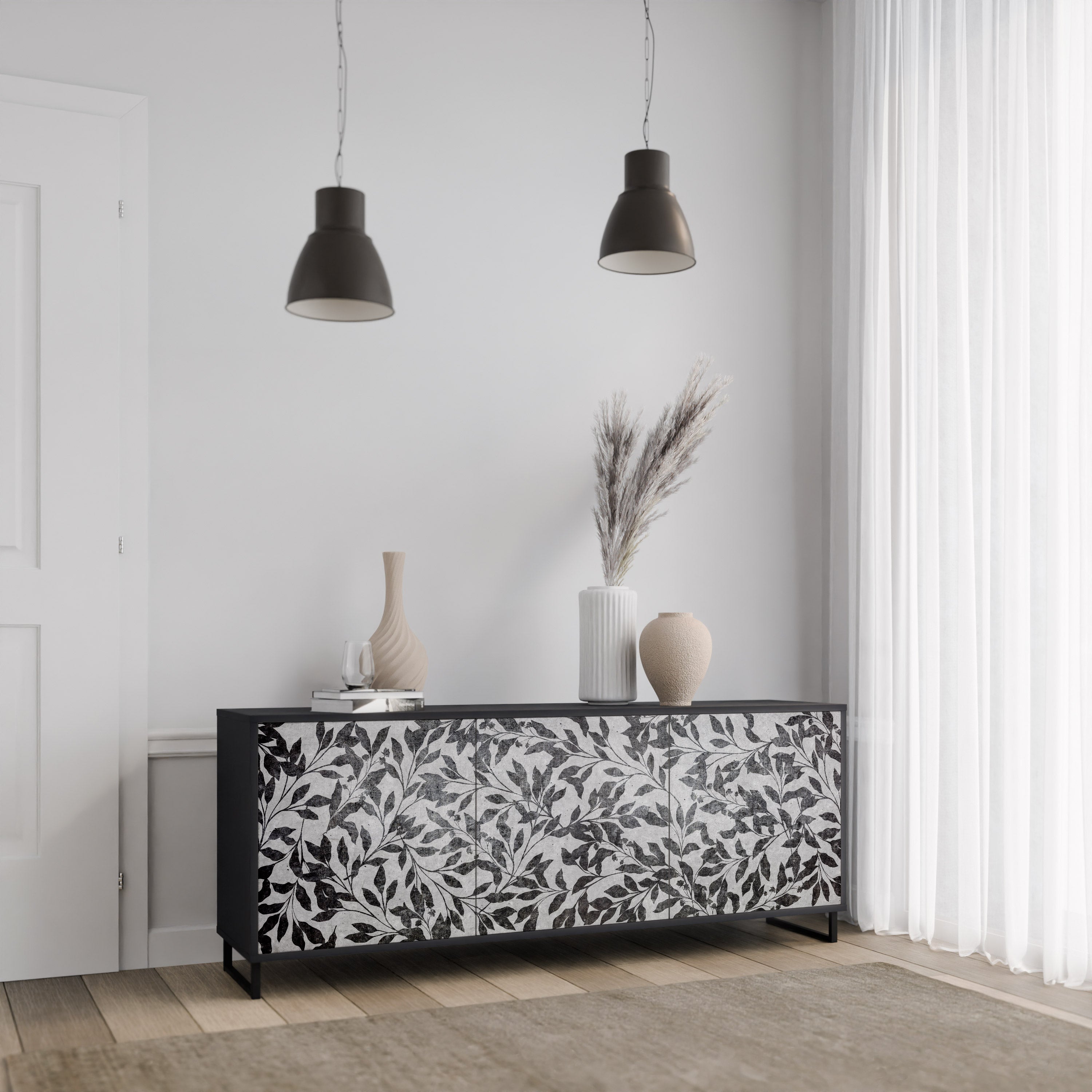 CHARCOAL SPROUT Komoda 3-drzwiowa korpus Czarny