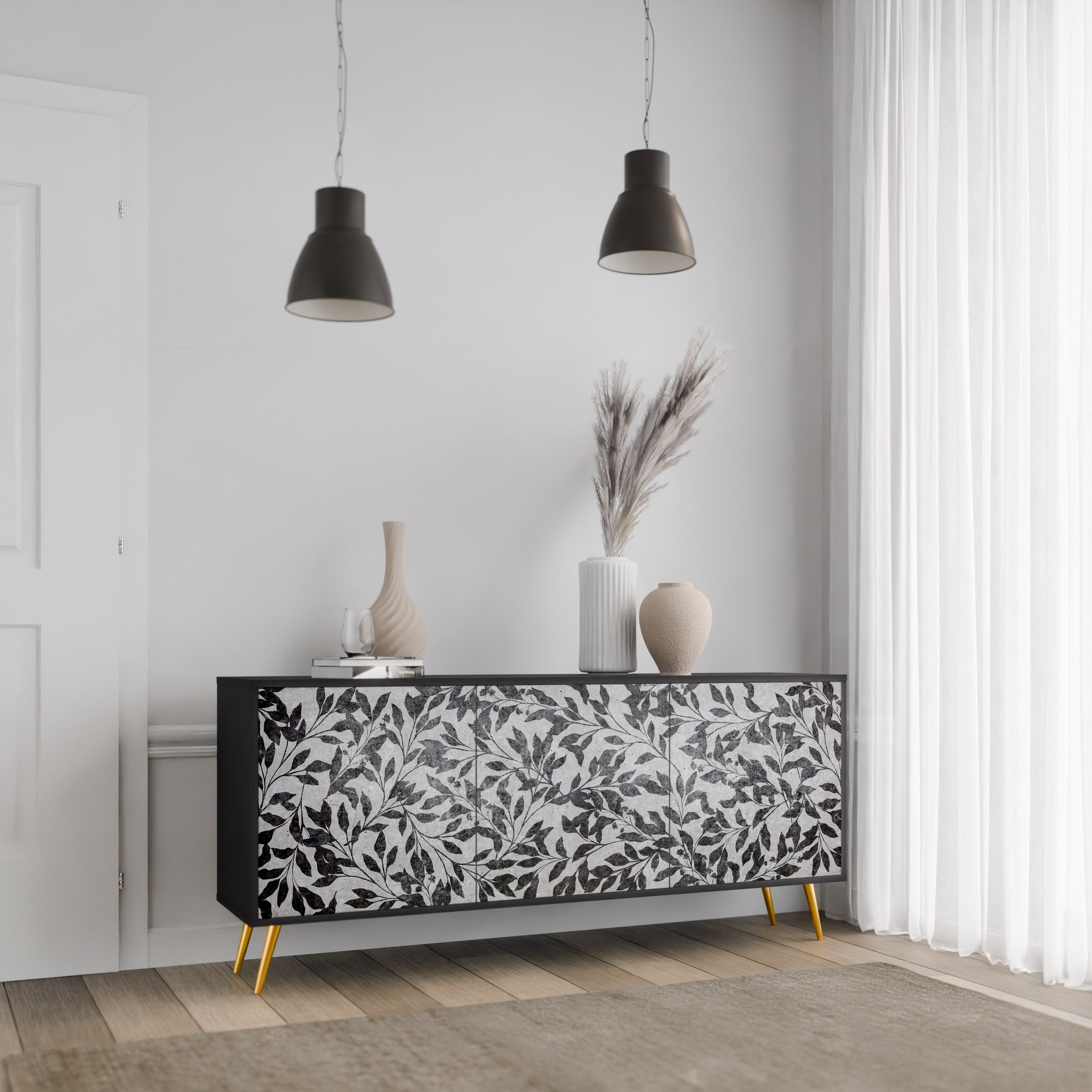 CHARCOAL SPROUT Komoda 3-drzwiowa korpus Czarny