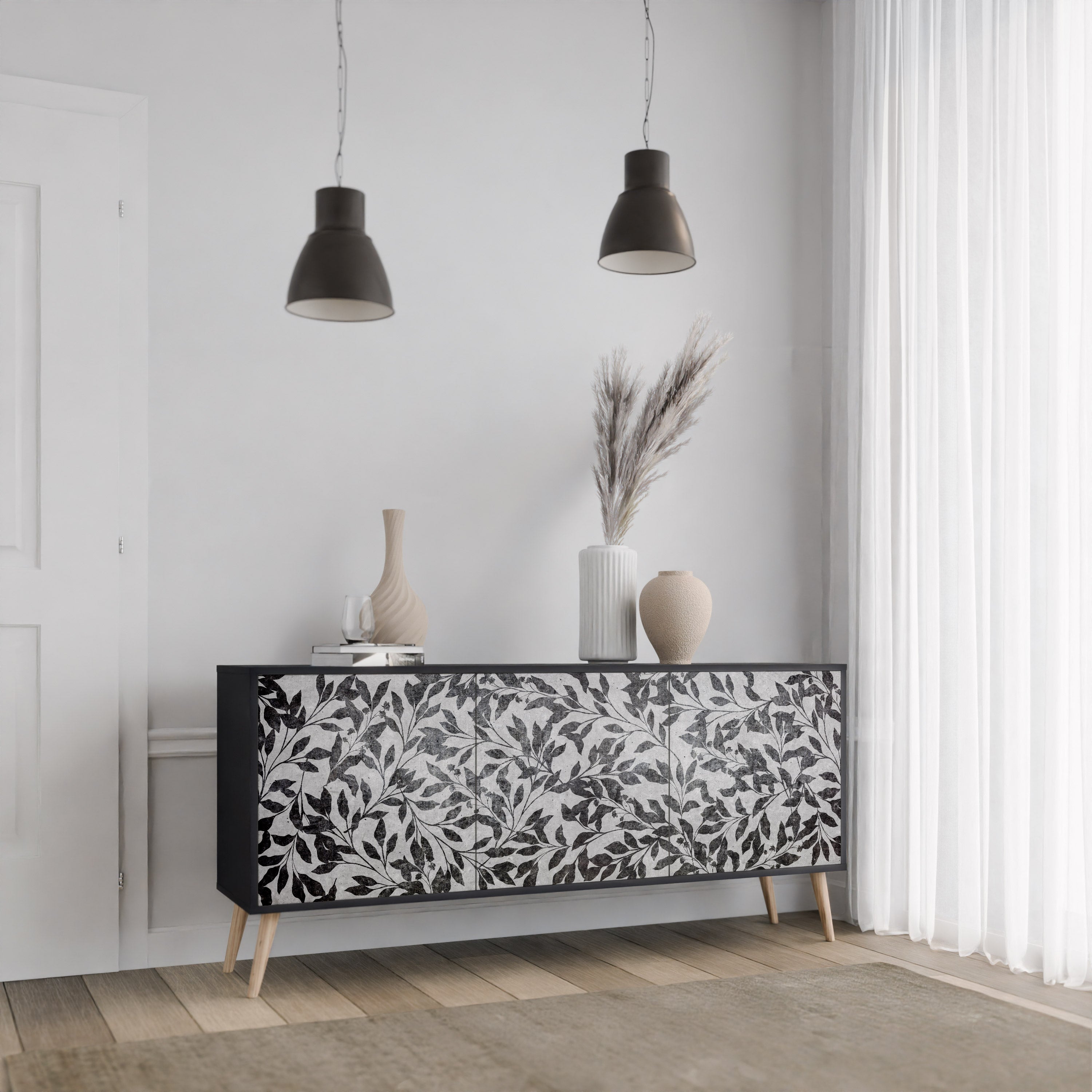 CHARCOAL SPROUT Komoda 3-drzwiowa korpus Czarny
