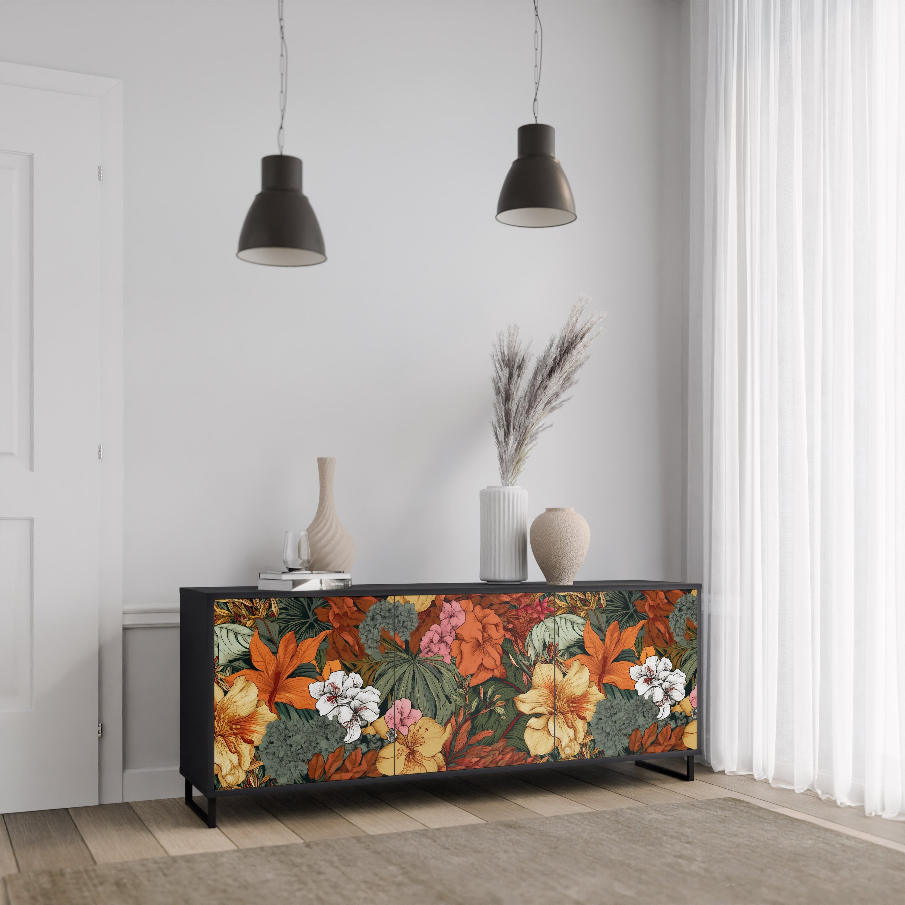 RADIANT FLORA Komoda 3-drzwiowa korpus Czarny