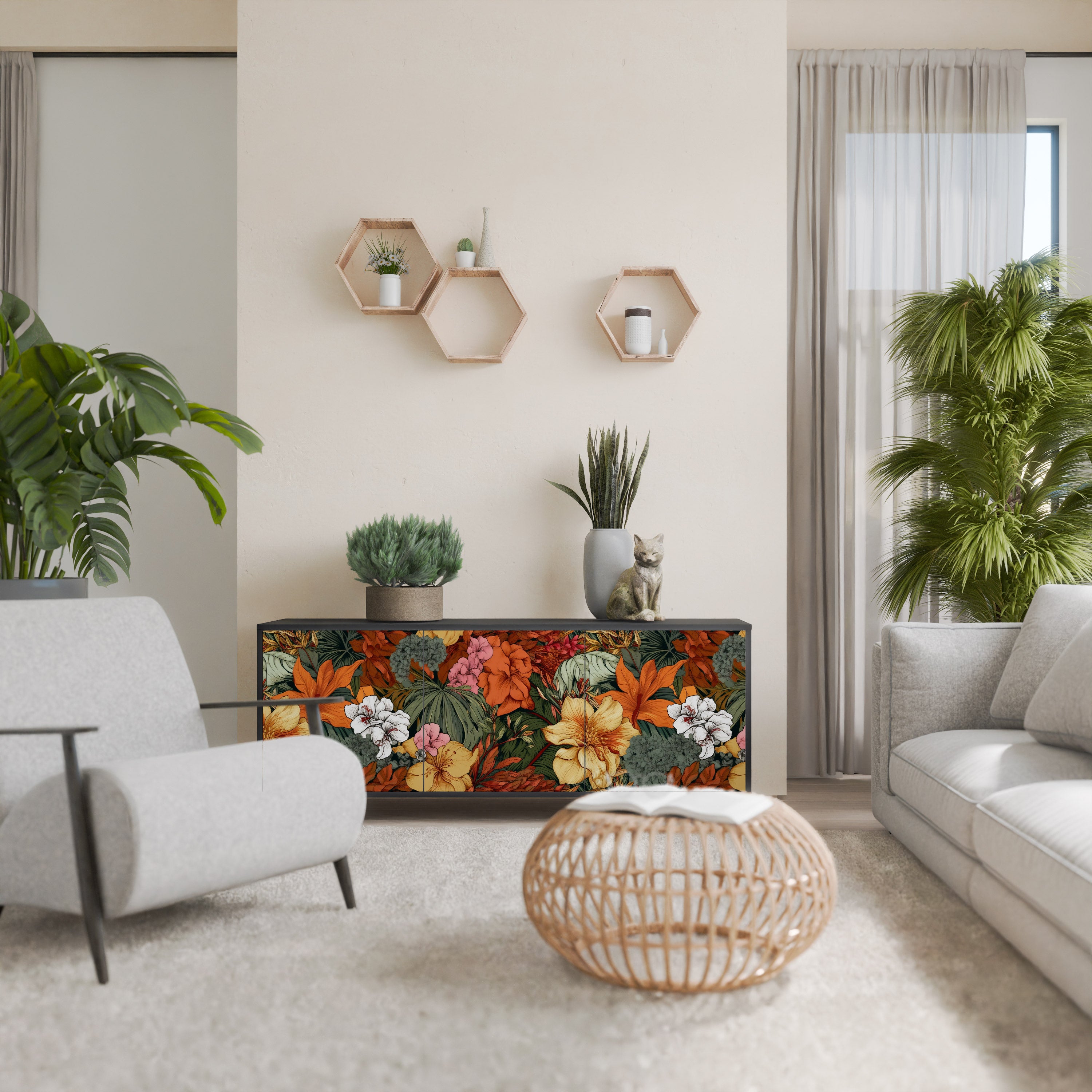 RADIANT FLORA Komoda 3-drzwiowa korpus Czarny