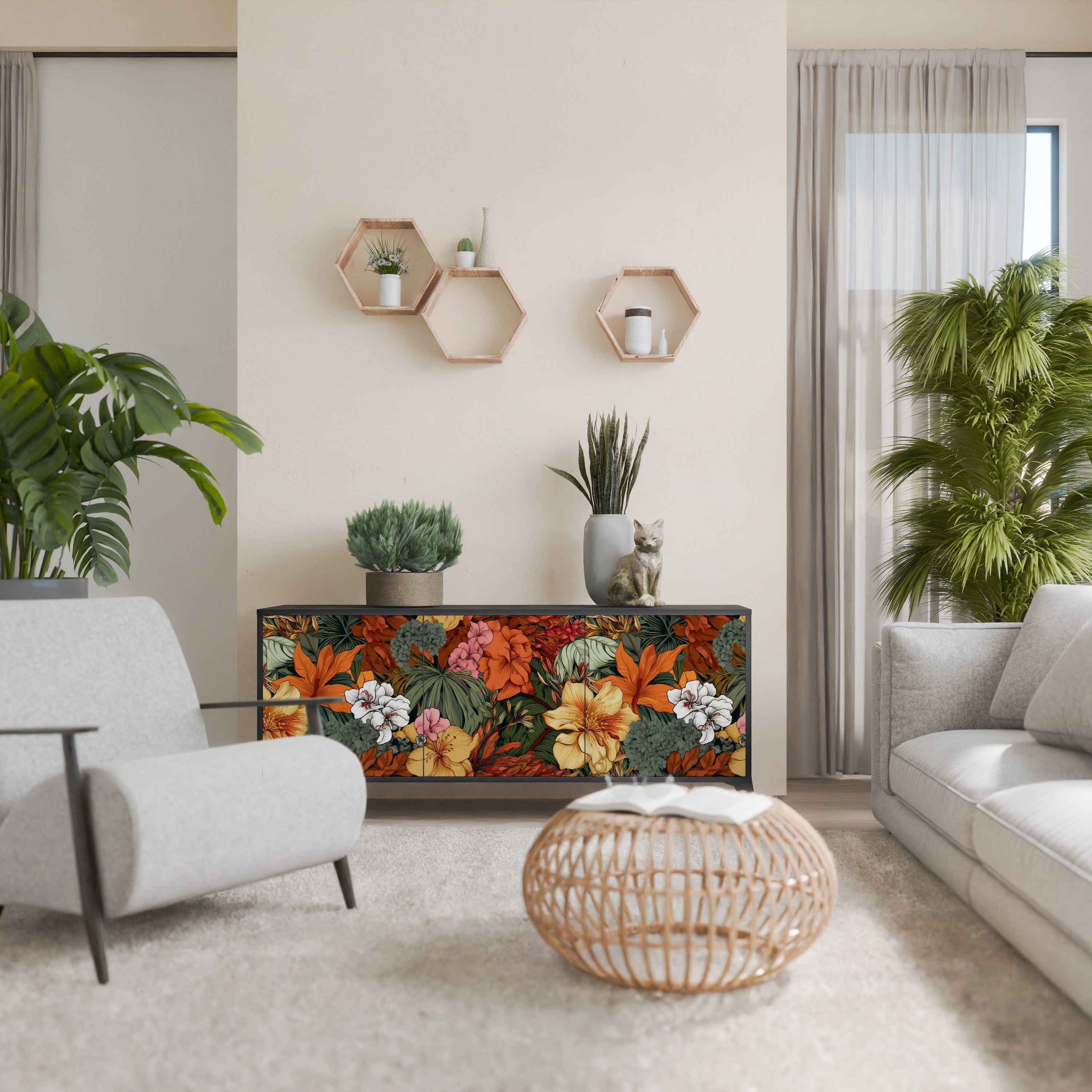 RADIANT FLORA Komoda 3-drzwiowa korpus Czarny