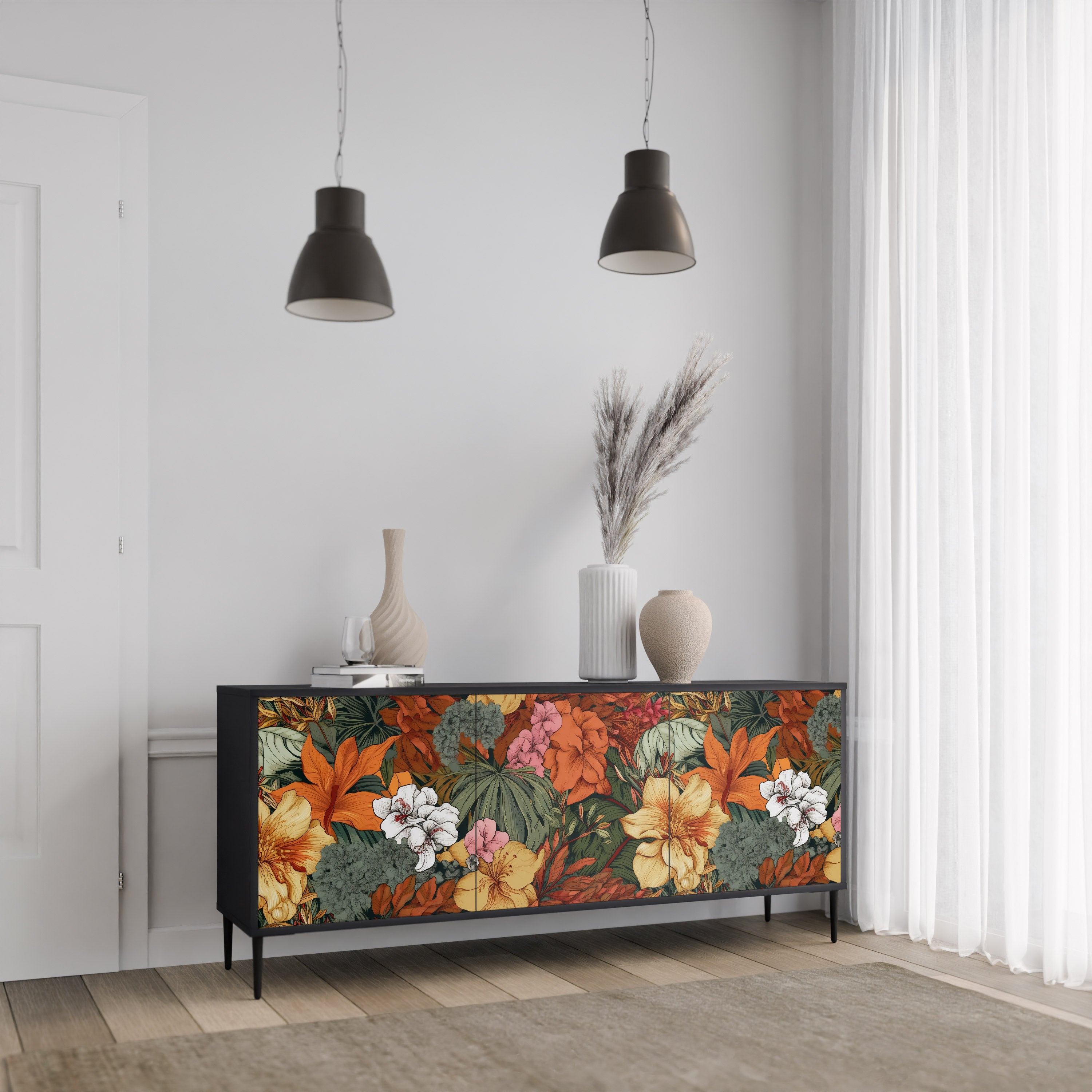 RADIANT FLORA Komoda 3-drzwiowa korpus Czarny