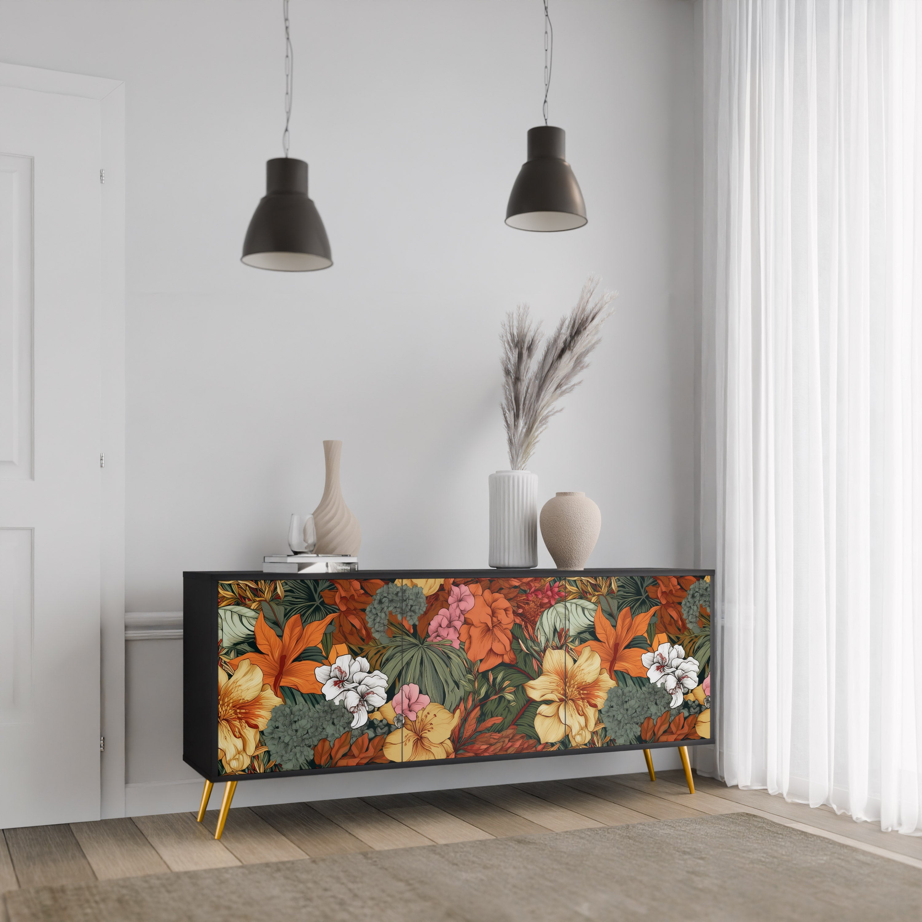 RADIANT FLORA Komoda 3-drzwiowa korpus Czarny