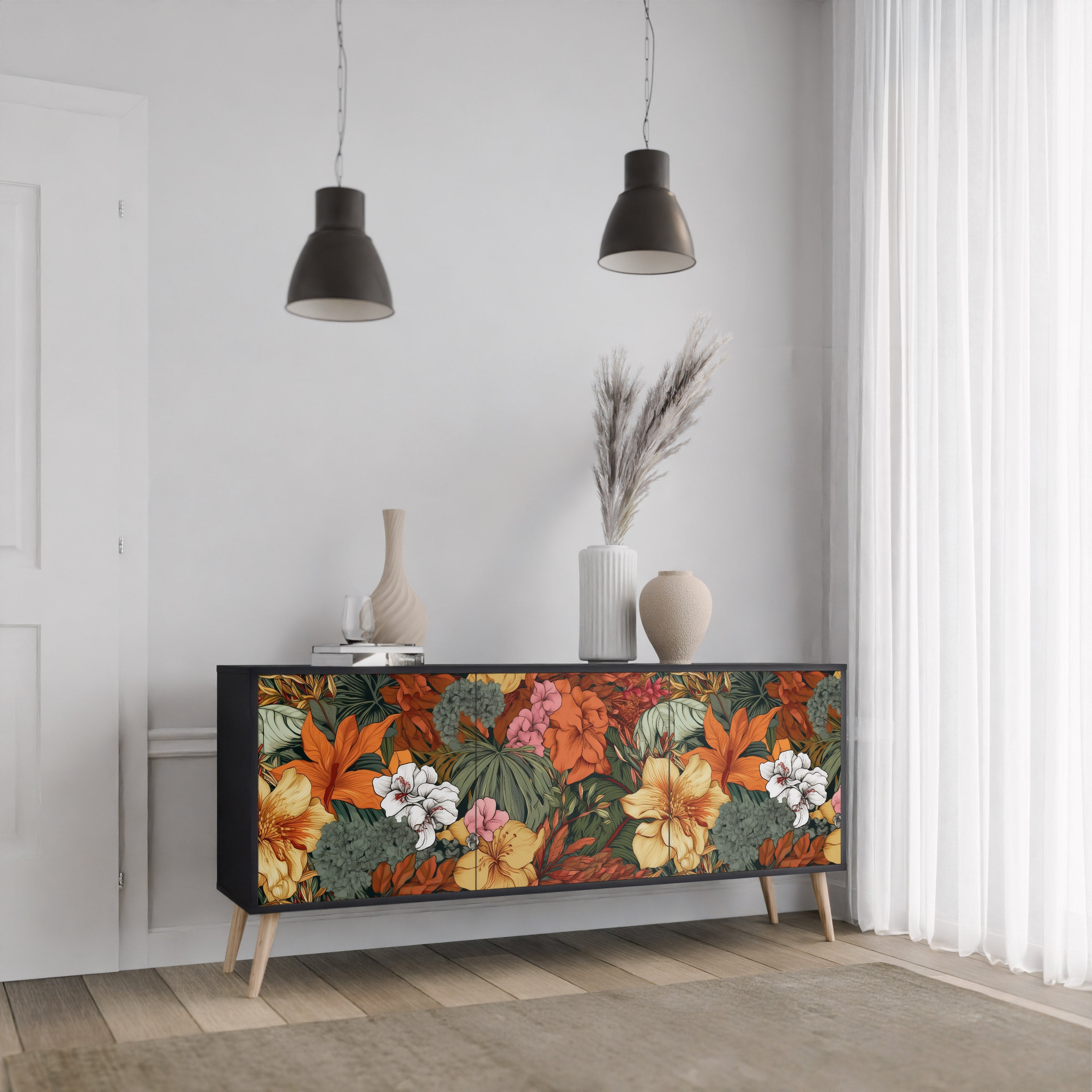 RADIANT FLORA Komoda 3-drzwiowa korpus Czarny