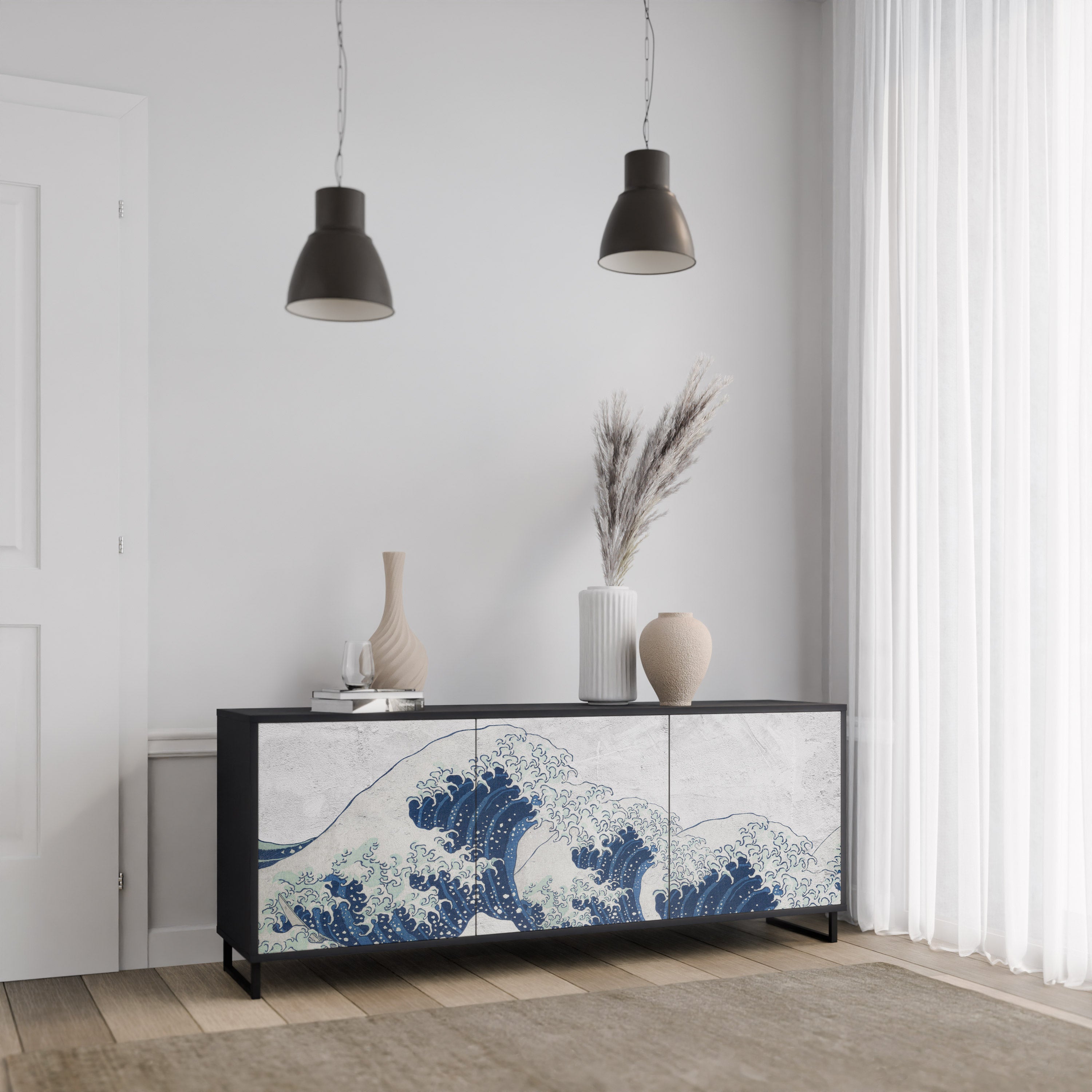 THE GREAT WAVE AT KANAGAWA Komoda 3-drzwiowa korpus Czarny