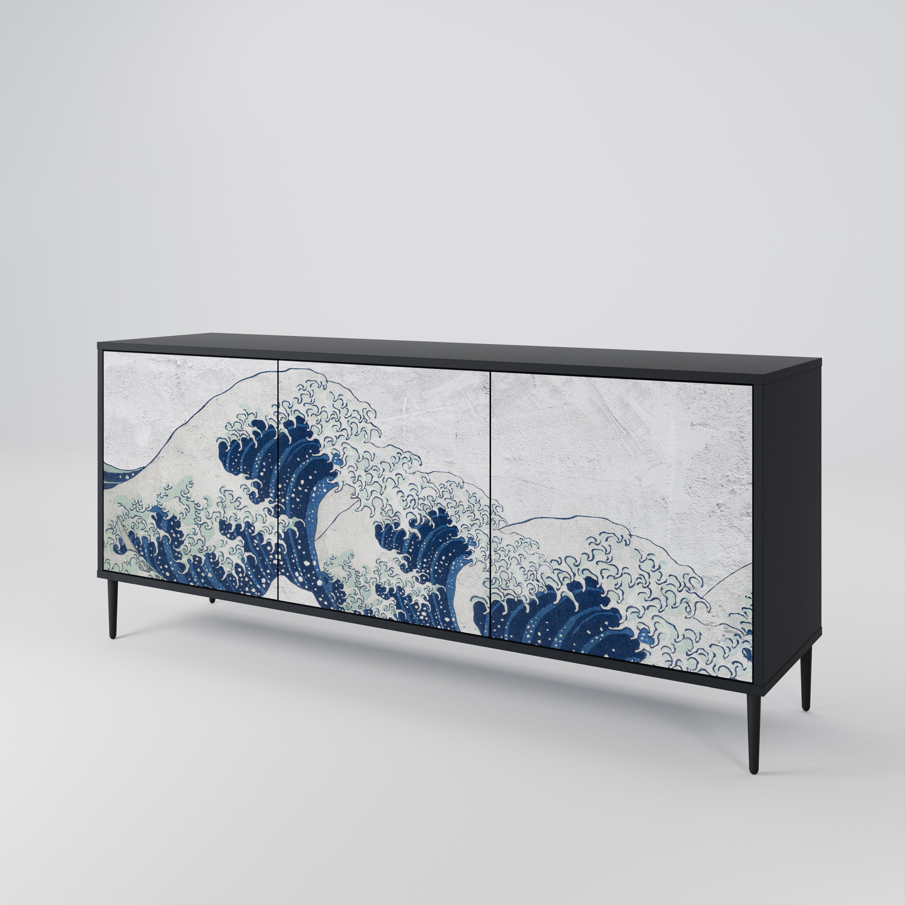 THE GREAT WAVE AT KANAGAWA Komoda 3-drzwiowa korpus Czarny