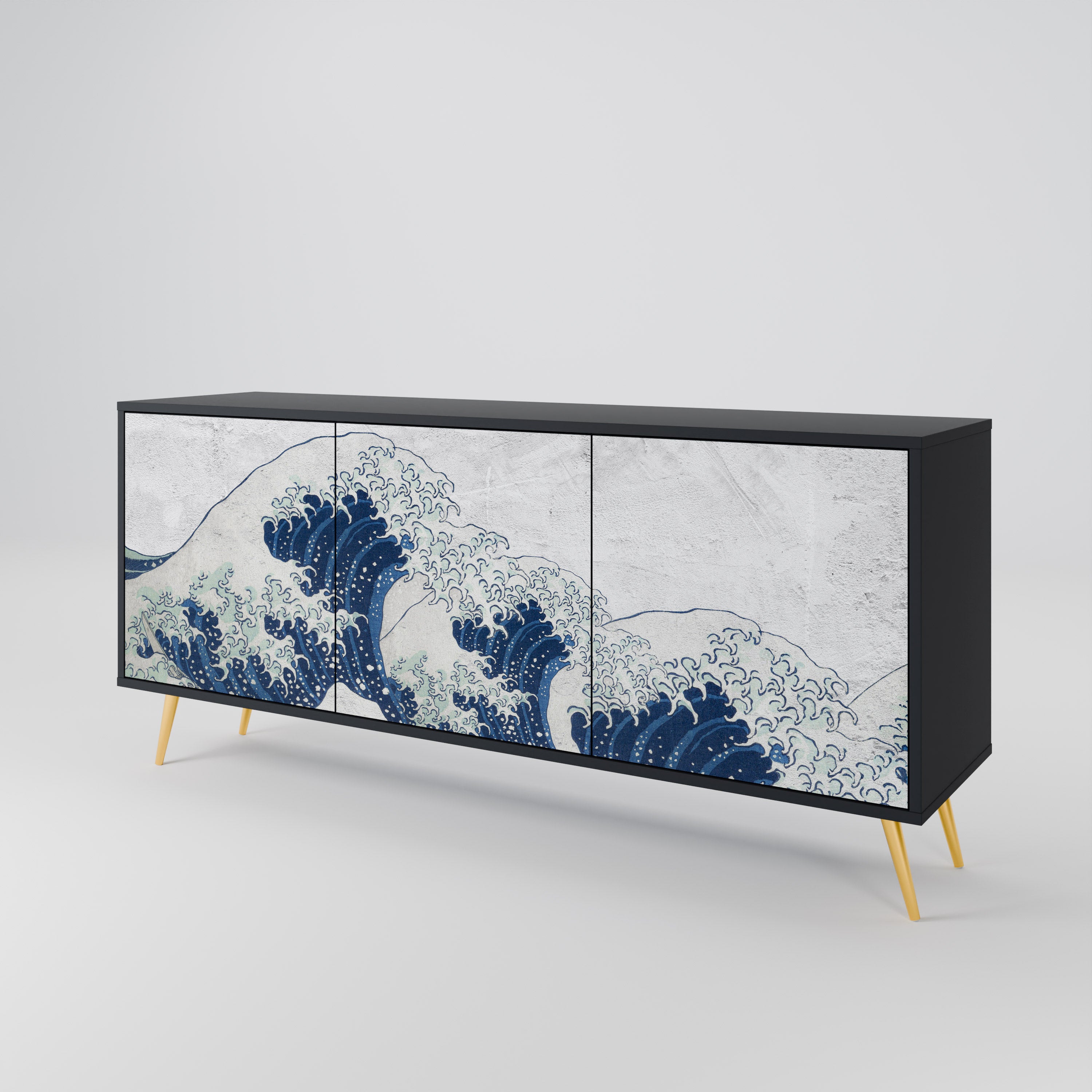 THE GREAT WAVE AT KANAGAWA Komoda 3-drzwiowa korpus Czarny