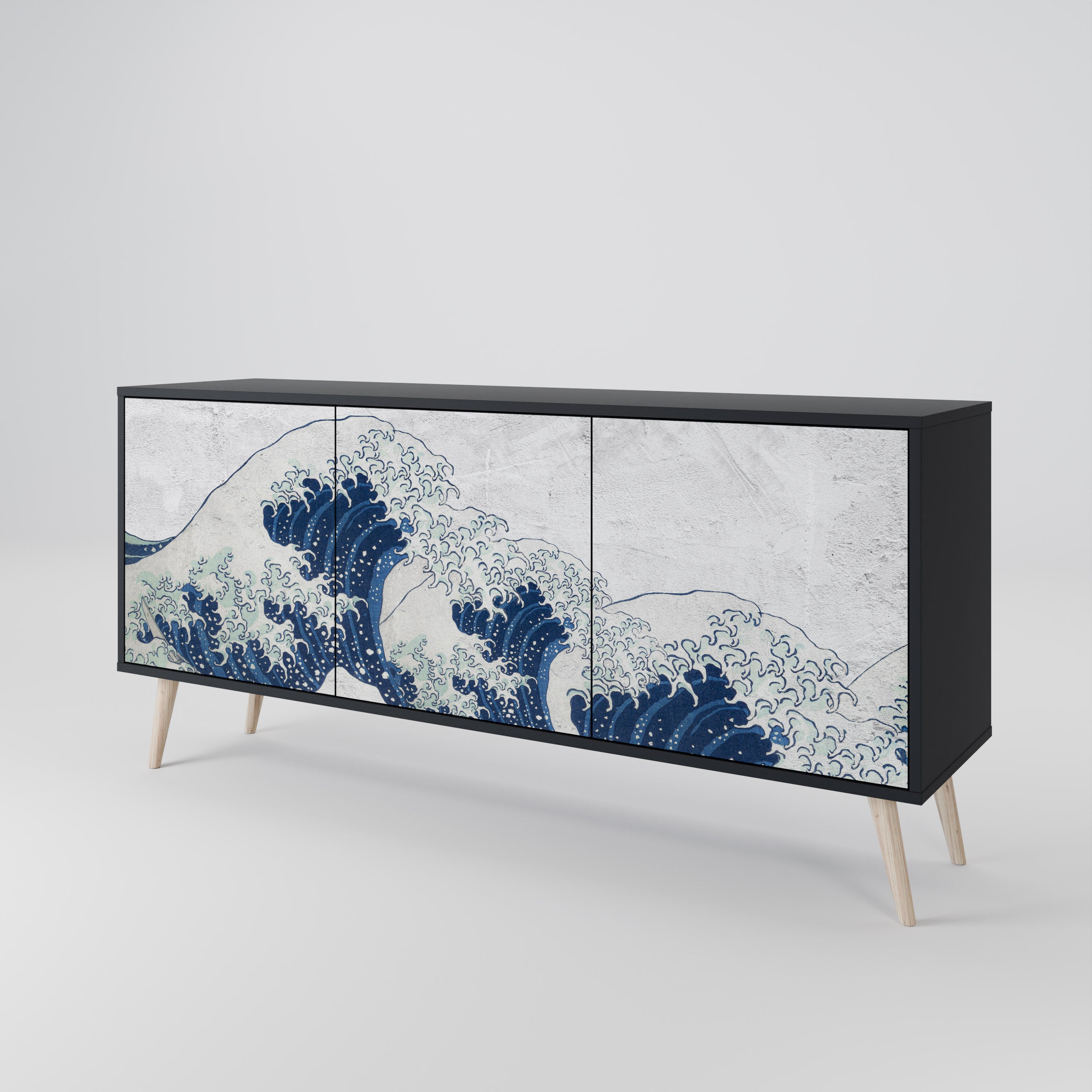 THE GREAT WAVE AT KANAGAWA Komoda 3-drzwiowa korpus Czarny