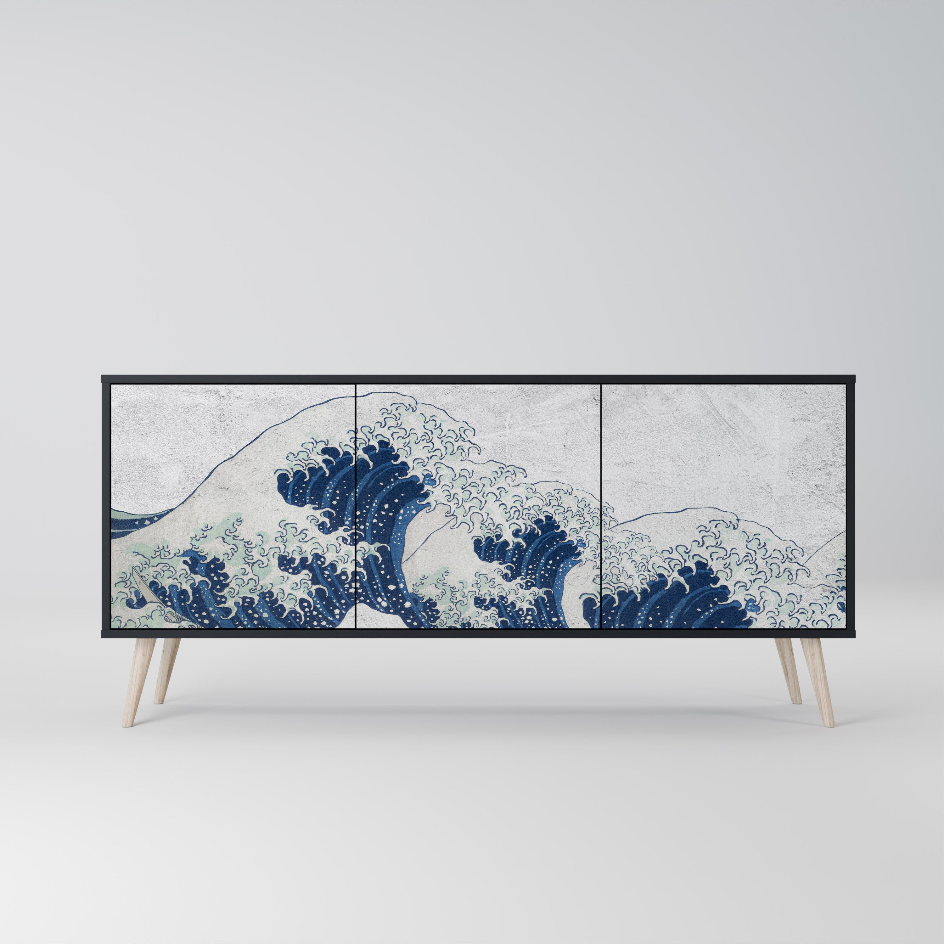 THE GREAT WAVE AT KANAGAWA Komoda 3-drzwiowa korpus Czarny
