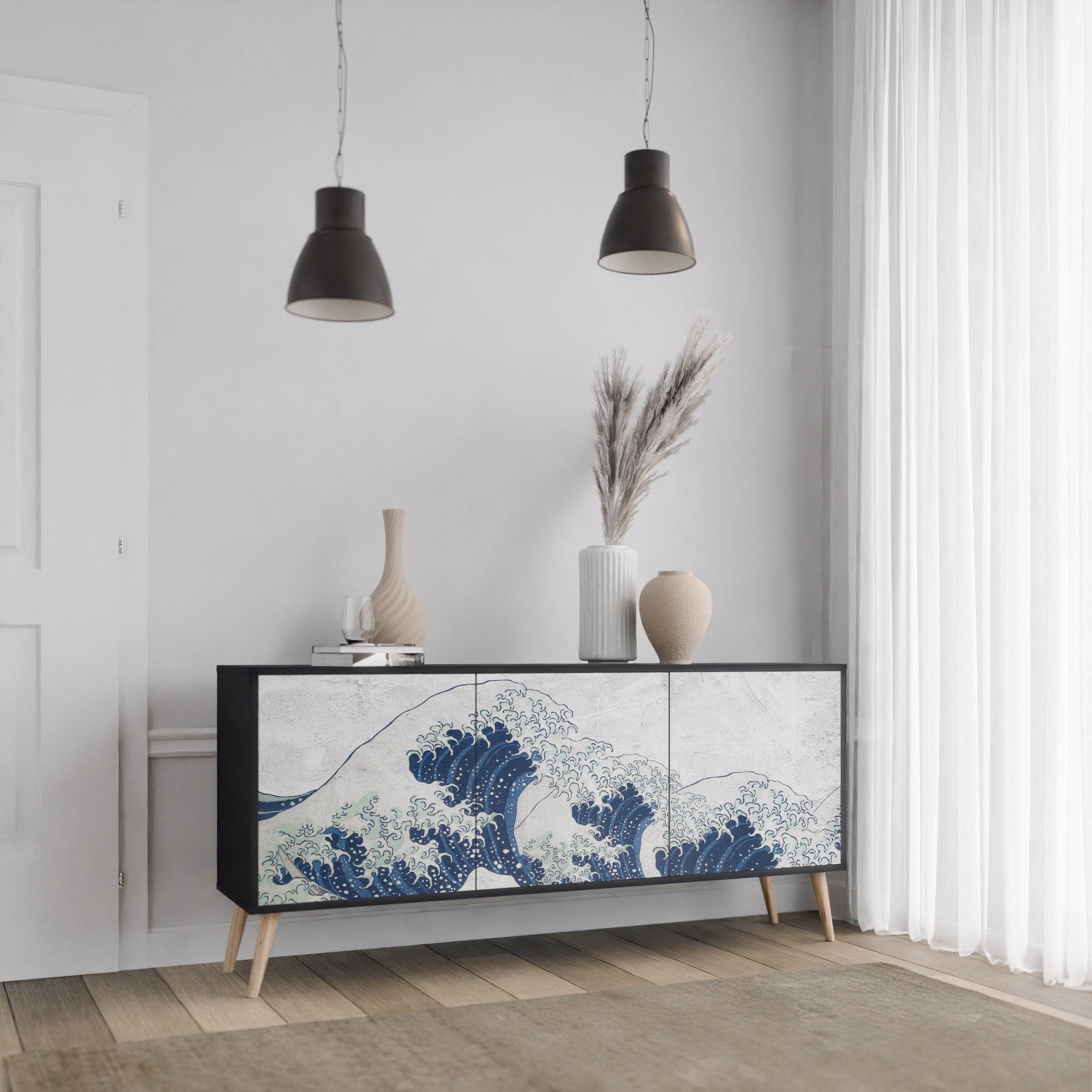 THE GREAT WAVE AT KANAGAWA Komoda 3-drzwiowa korpus Czarny
