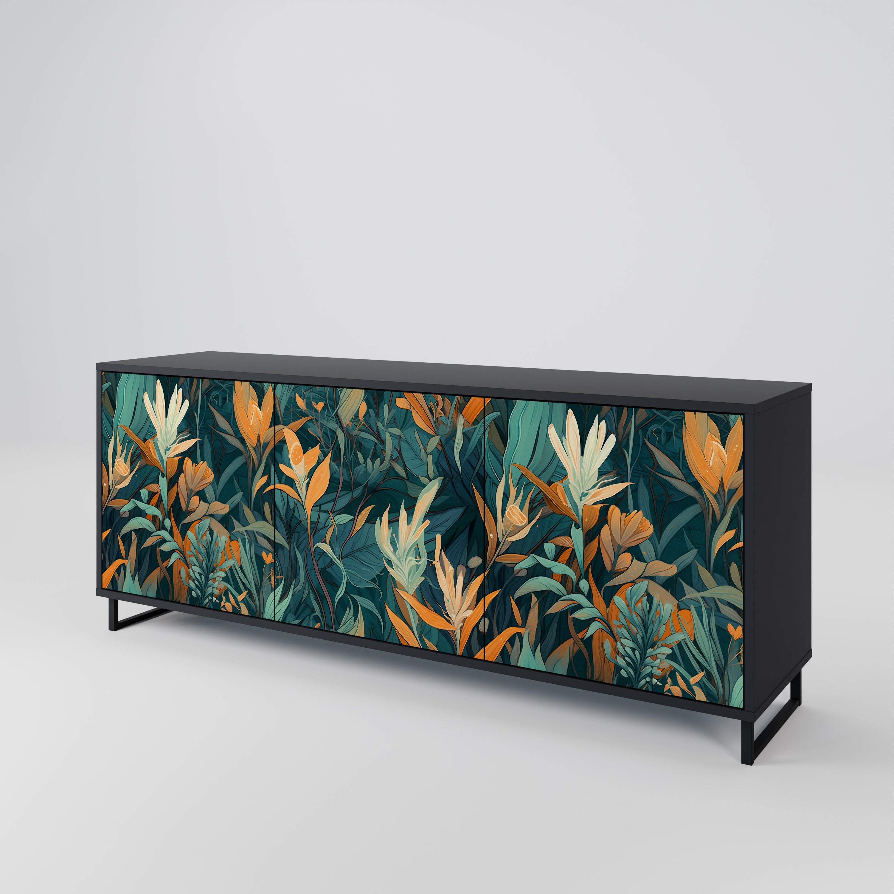 FLORAL SERENITY Komoda 3-drzwiowa korpus Czarny