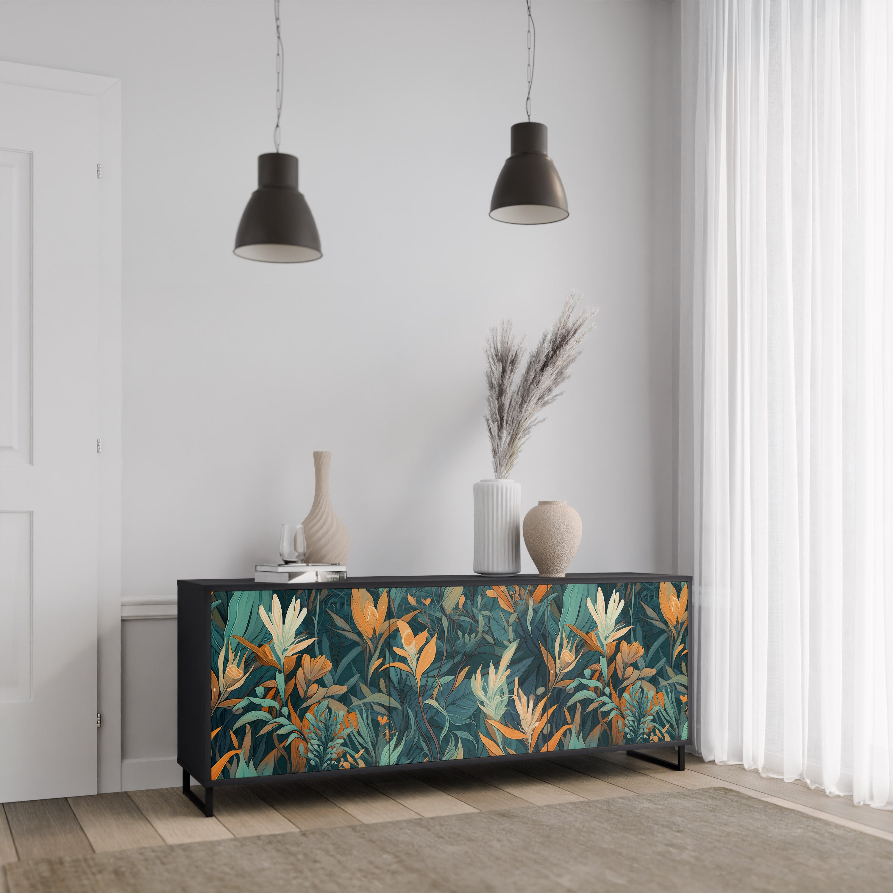 FLORAL SERENITY Komoda 3-drzwiowa korpus Czarny