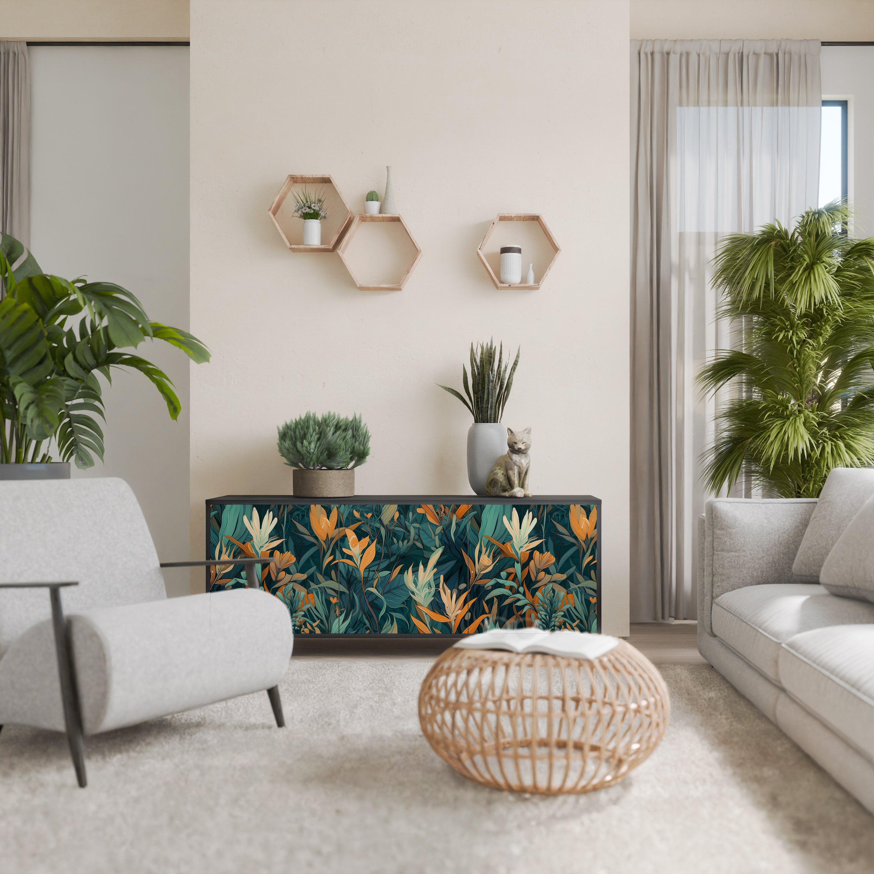 FLORAL SERENITY Komoda 3-drzwiowa korpus Czarny